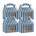 Bio Tek Blue & White Stripe Paper Gable Box / Take Out Container - with Window - 4" x 2 1/2" x 2 1/2" - 100 count box