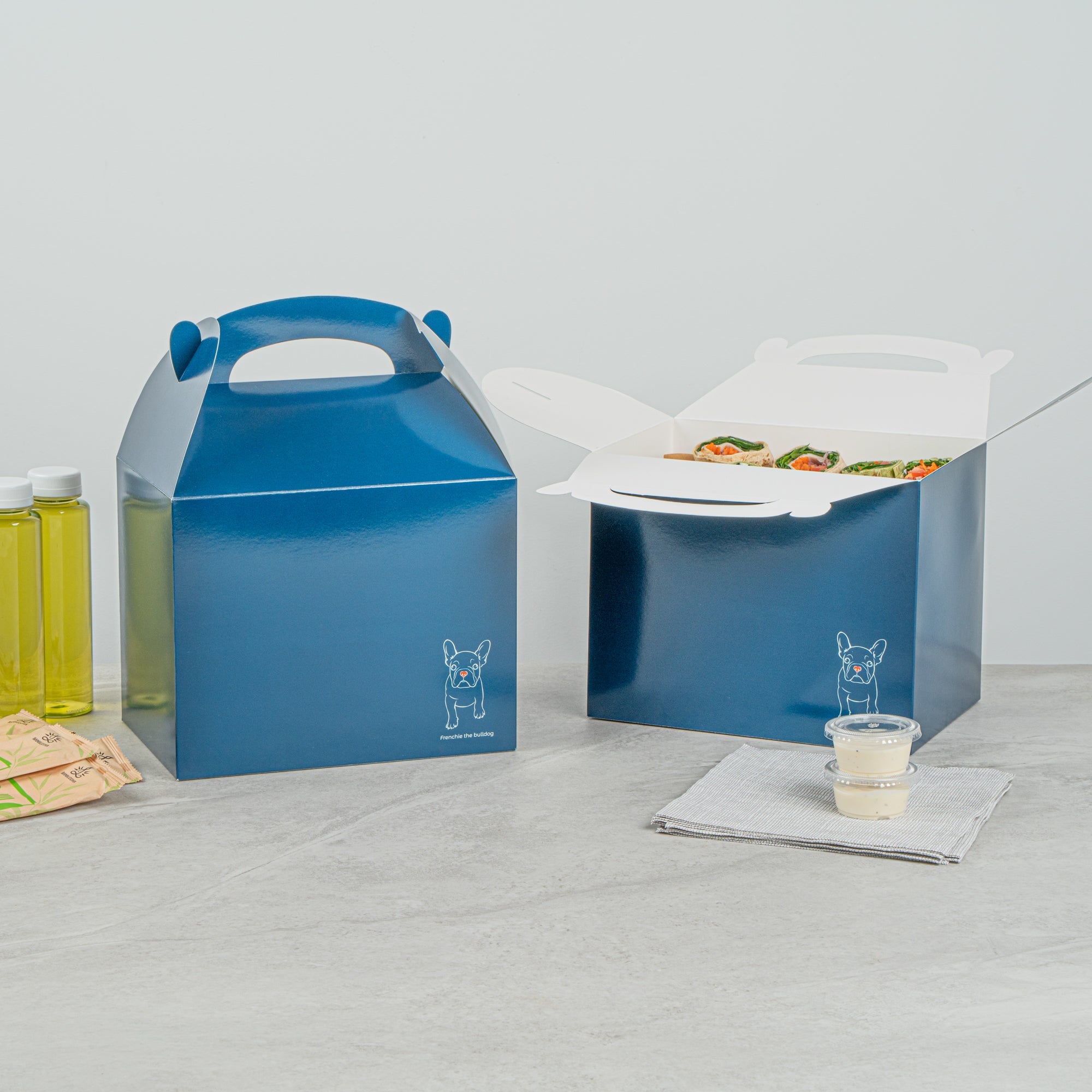 Bio Tek Frenchie Paper Gable Box / Take Out Container - Compostable - 10" x 7" x 8" - 25 count box