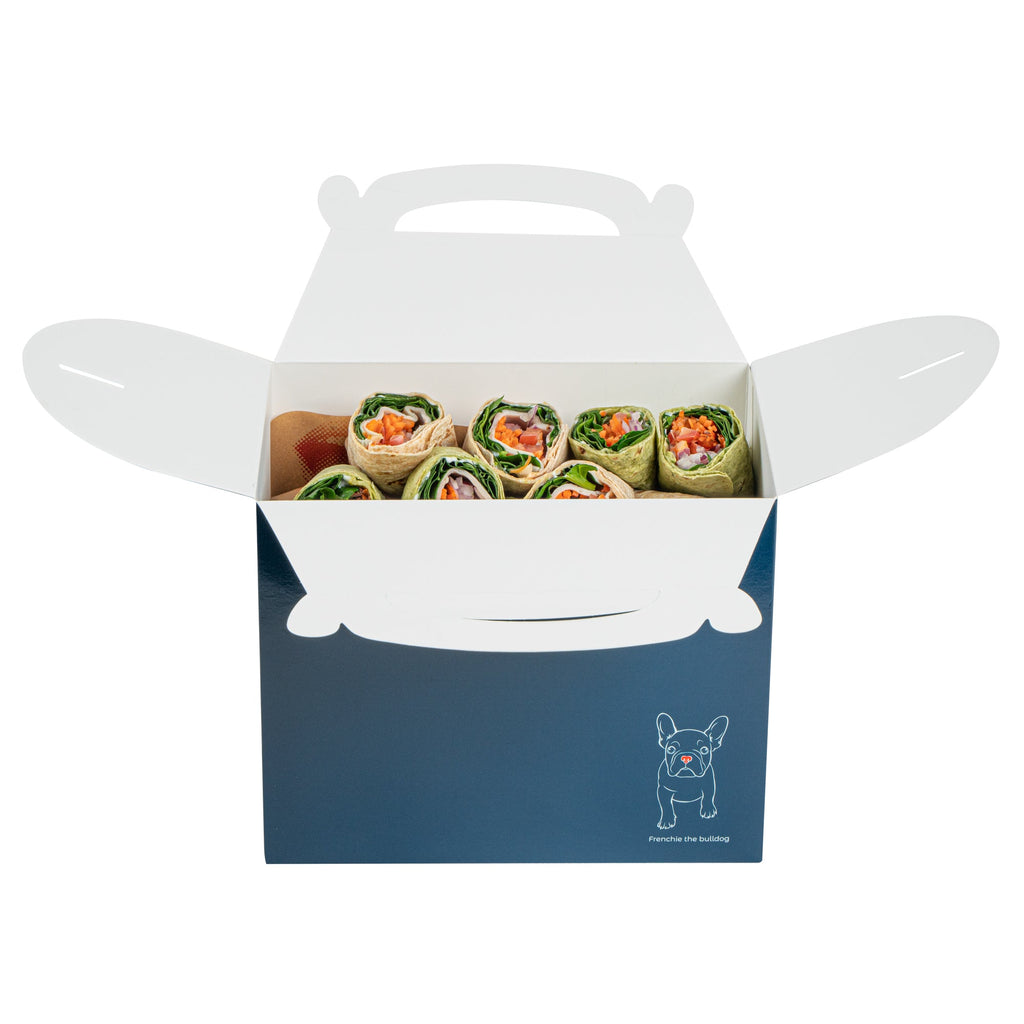 Bio Tek Frenchie Paper Gable Box / Take Out Container - Compostable - 10" x 7" x 8" - 100 count box