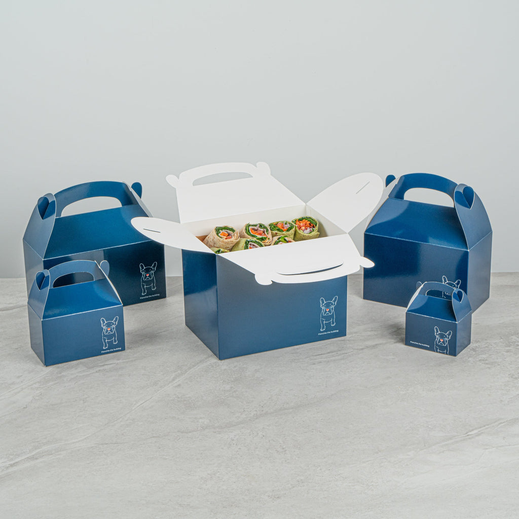 Bio Tek Frenchie Paper Gable Box / Take Out Container - Compostable - 10" x 7" x 8" - 100 count box
