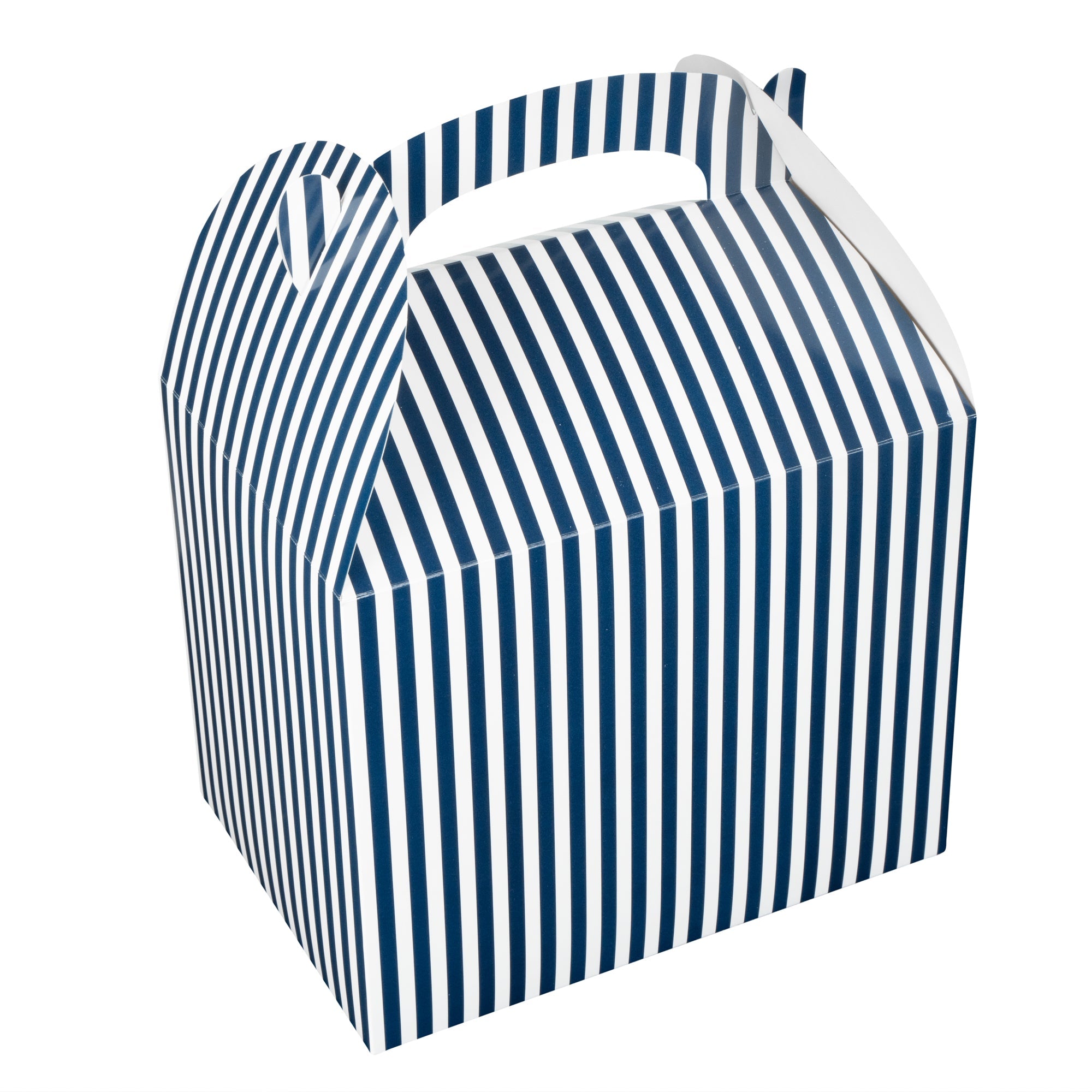 Bio Tek Blue and White Stripe Paper Gable Box / Take Out Container - Compostable - 10" x 7" x 8" - 100 count box