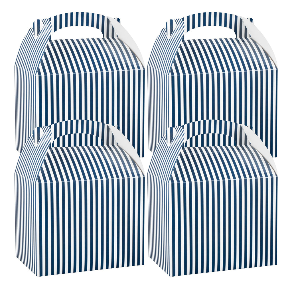 Bio Tek Blue and White Stripe Paper Gable Box / Take Out Container - Compostable - 10" x 7" x 8" - 100 count box