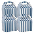 Bio Tek Blue and White Stripe Paper Gable Box / Take Out Container - Compostable - 10" x 7" x 8" - 25 count box