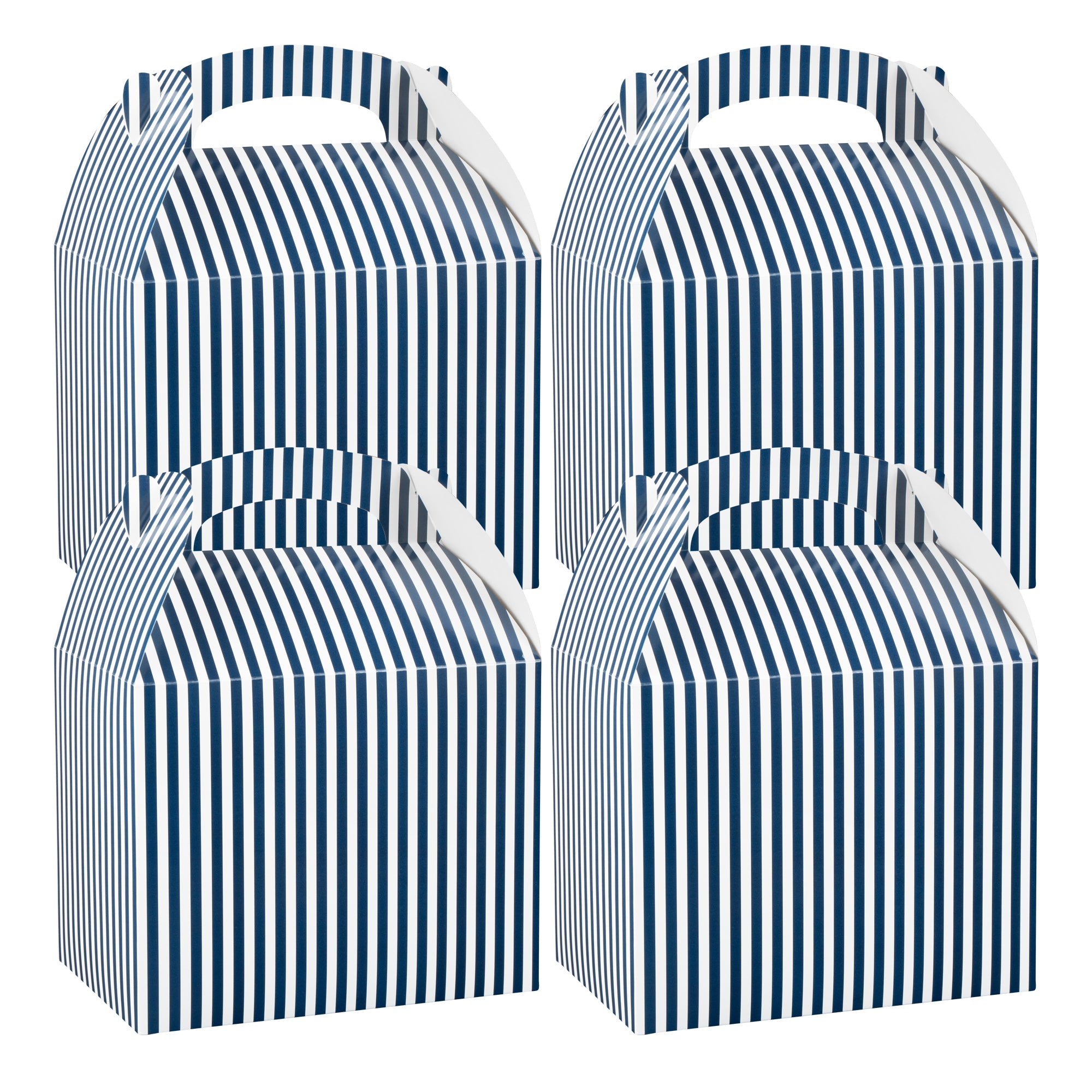 Bio Tek Blue and White Stripe Paper Gable Box / Take Out Container - Compostable - 10" x 7" x 8" - 25 count box