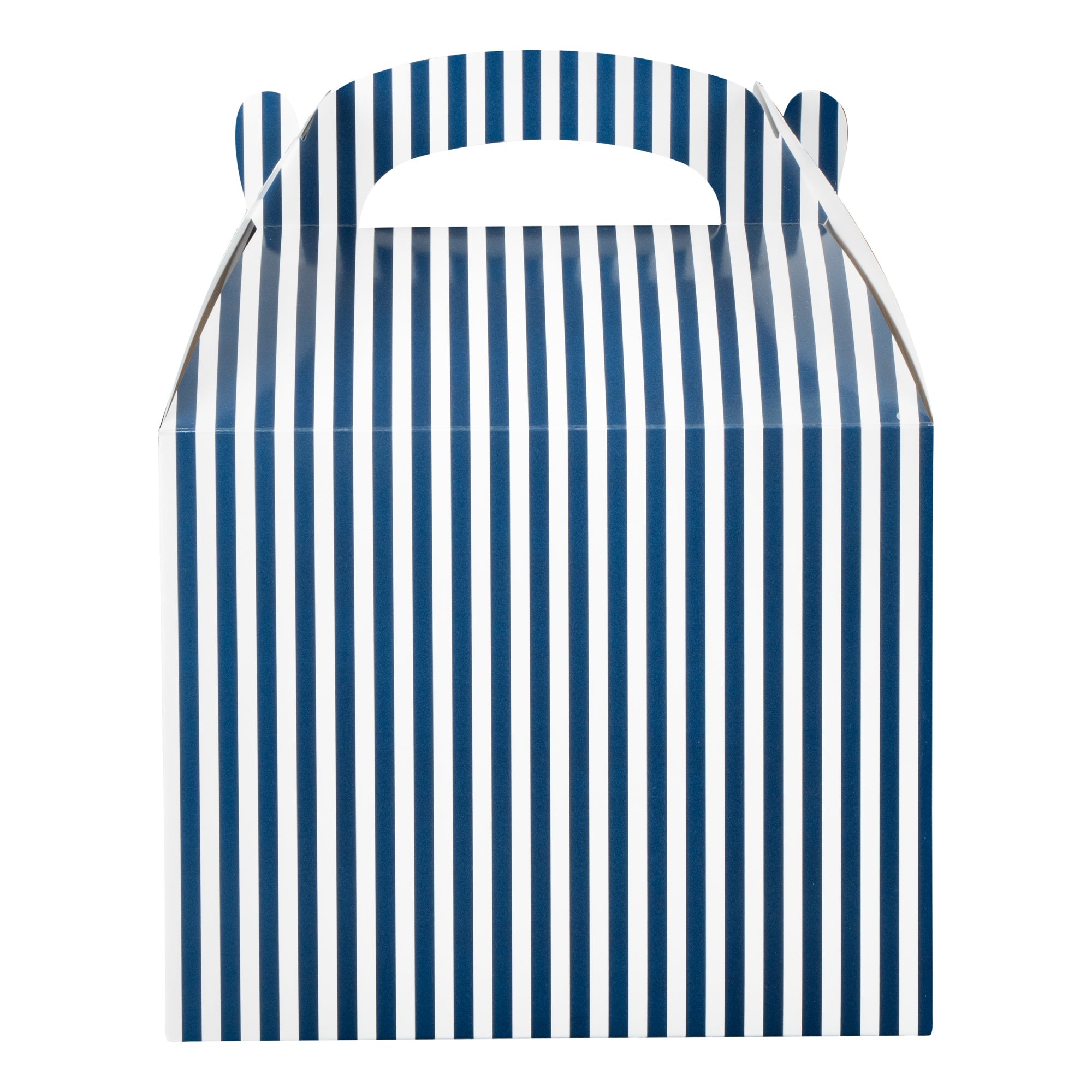 Bio Tek Blue and White Stripe Paper Gable Box / Take Out Container - Compostable - 10" x 7" x 8" - 25 count box