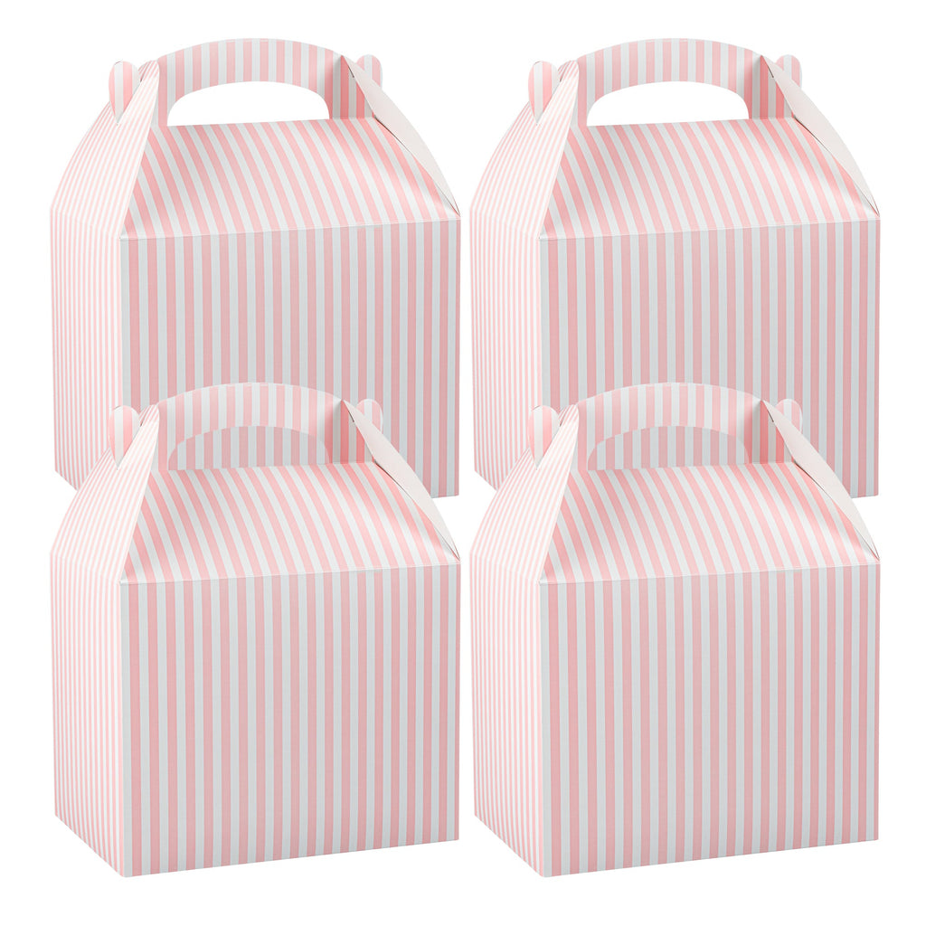 Bio Tek Pink and White Stripe Paper Gable Box / Take Out Container - Compostable - 10" x 7" x 8" - 100 count box