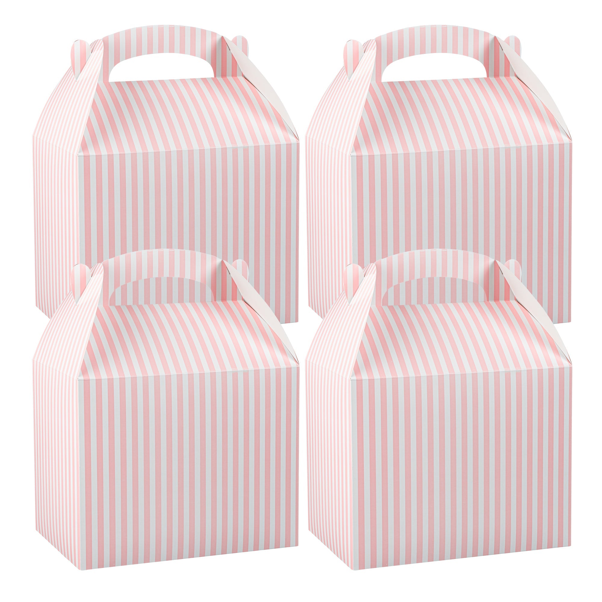 Bio Tek Pink and White Stripe Paper Gable Box / Take Out Container - Compostable - 10" x 7" x 8" - 100 count box