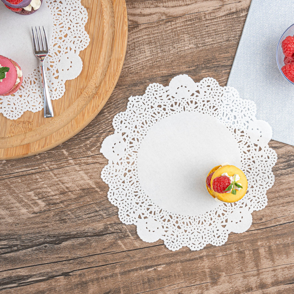 Pastry Tek Round White Paper Doilies - Lace - 8" x 8" - 4000 count box