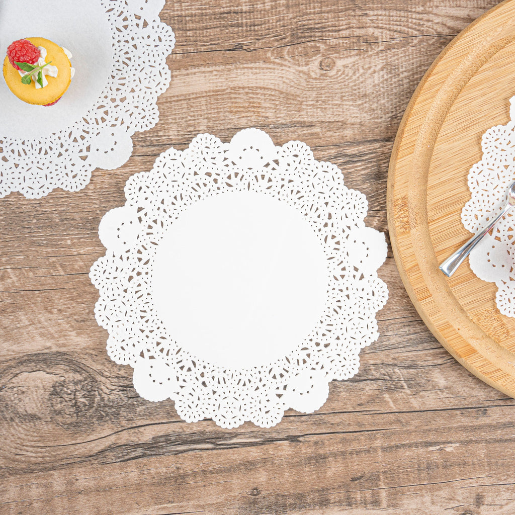 Pastry Tek Round White Paper Doilies - Lace - 8" x 8" - 4000 count box