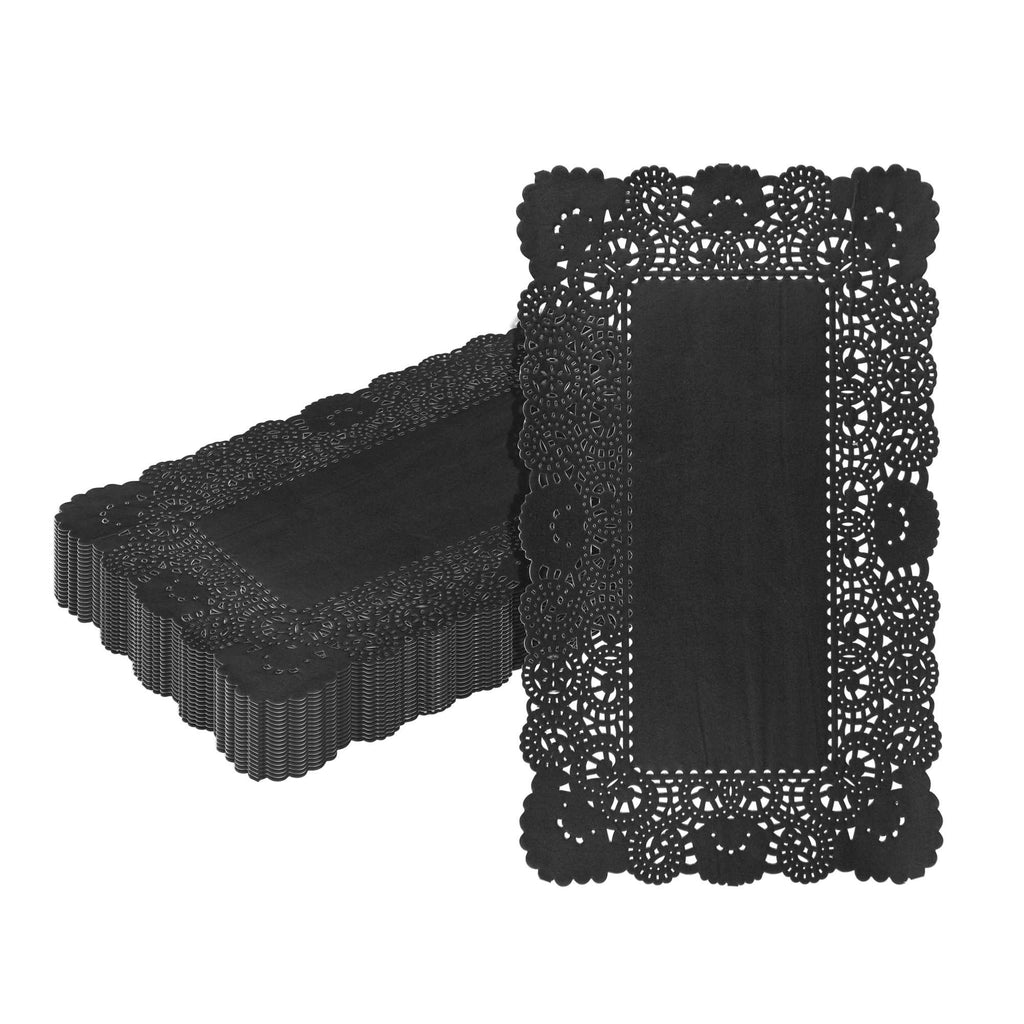Pastry Tek Rectangle Black Paper Doilies - Lace - 12" x 7" - 4000 count box