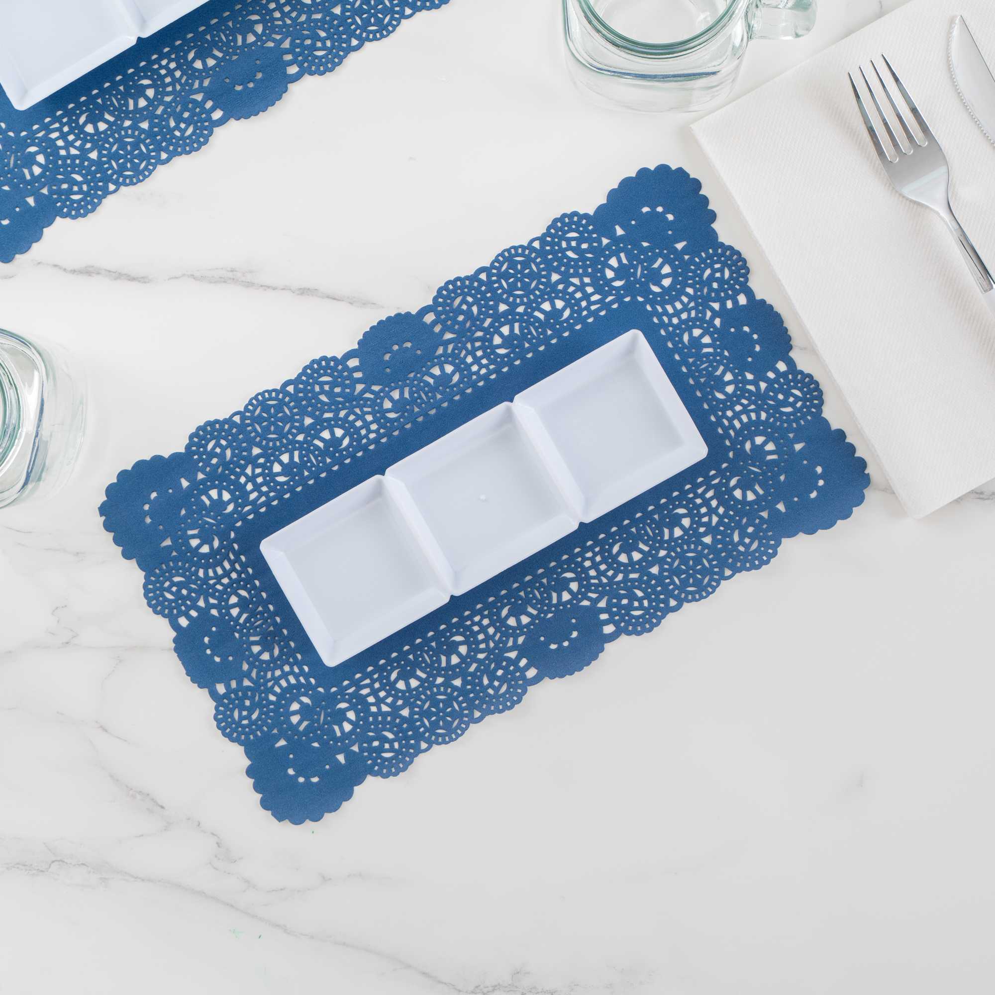 Pastry Tek Rectangle Navy Blue Paper Doilies - Lace - 12" x 7" - 4000 count box