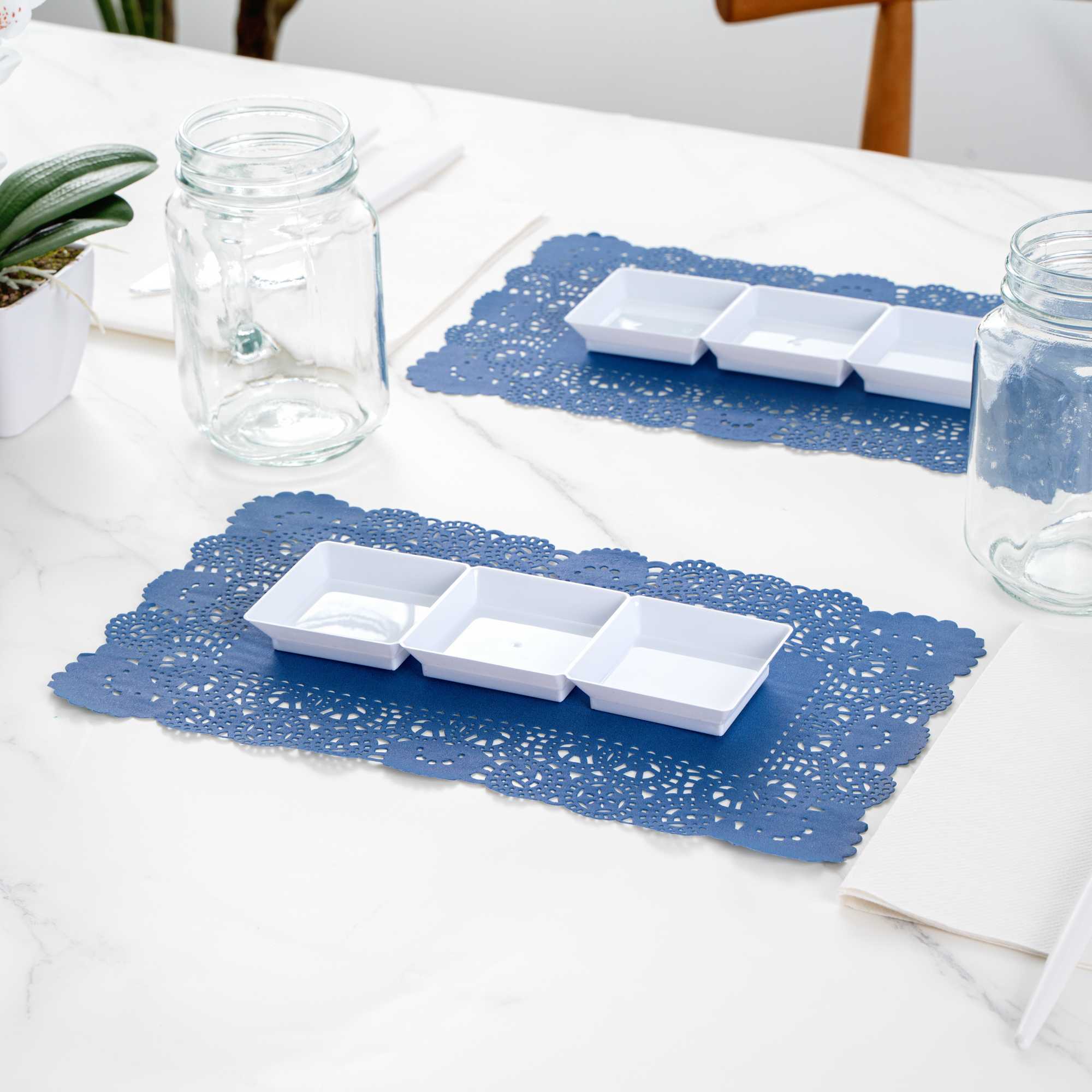 Pastry Tek Rectangle Navy Blue Paper Doilies - Lace - 12" x 7" - 4000 count box