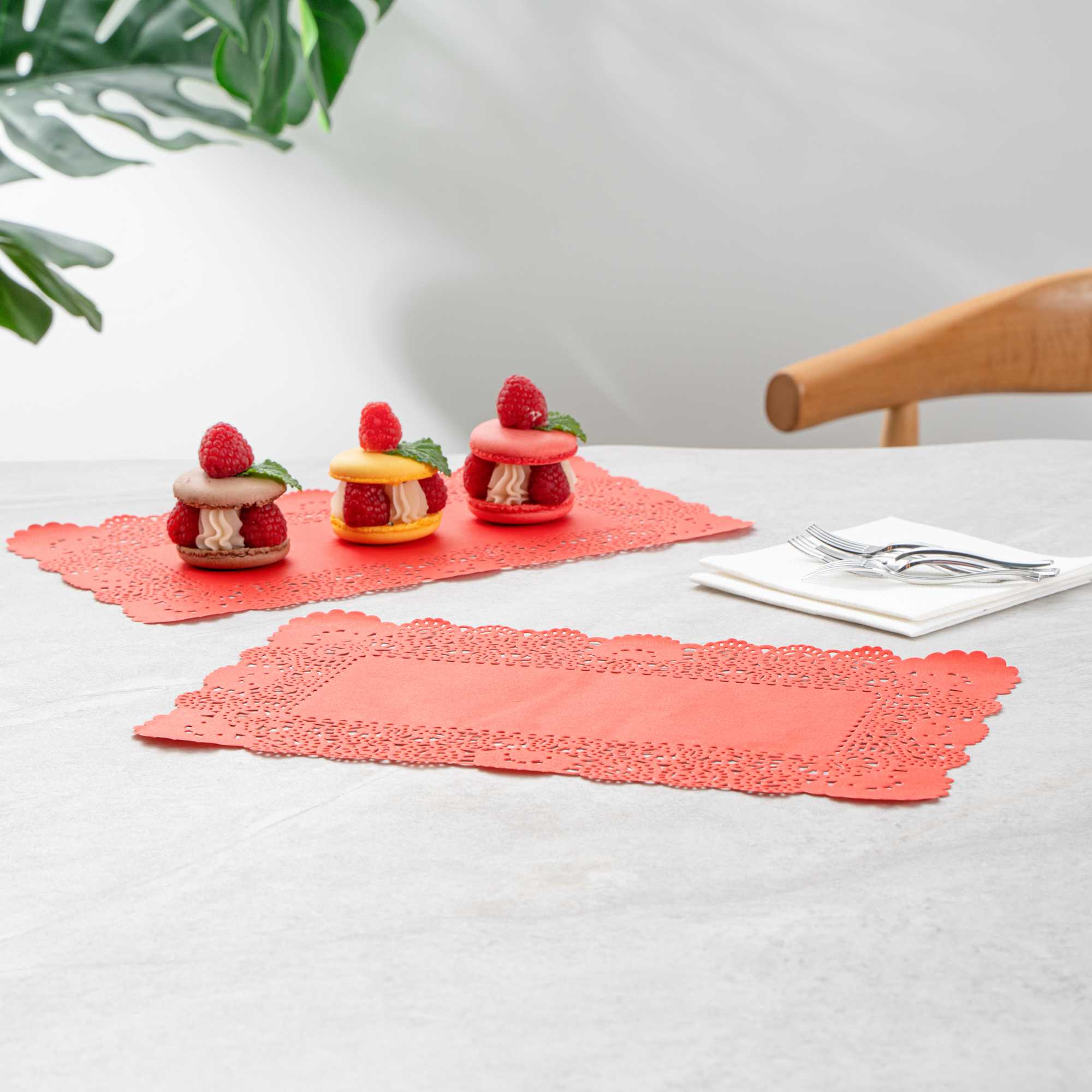 Pastry Tek Rectangle Red Paper Doilies - Lace - 12" x 7" - 4000 count box