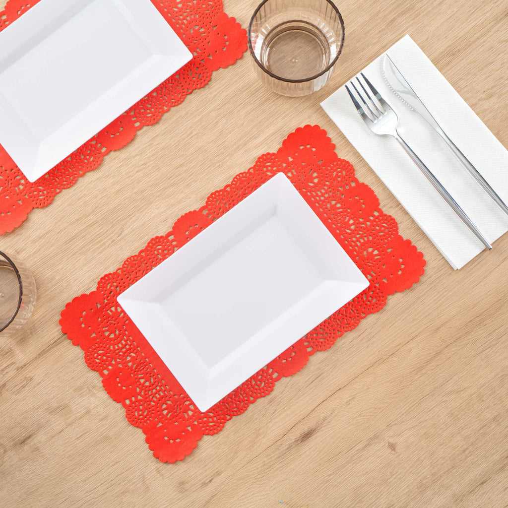 Pastry Tek Rectangle Red Paper Doilies - Lace - 12" x 7" - 4000 count box