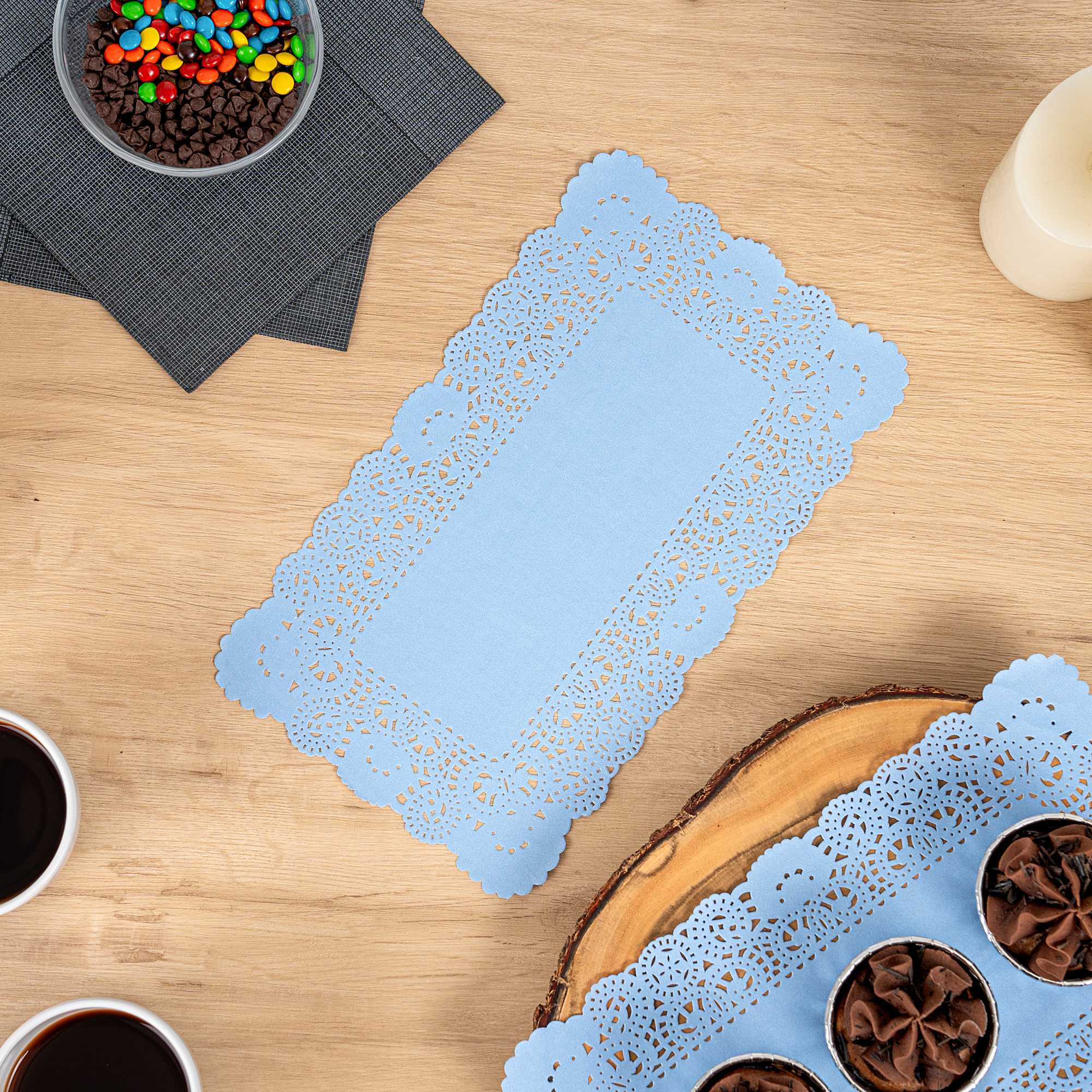 Pastry Tek Rectangle Sky Blue Paper Doilies - Lace - 12" x 7" - 4000 count box