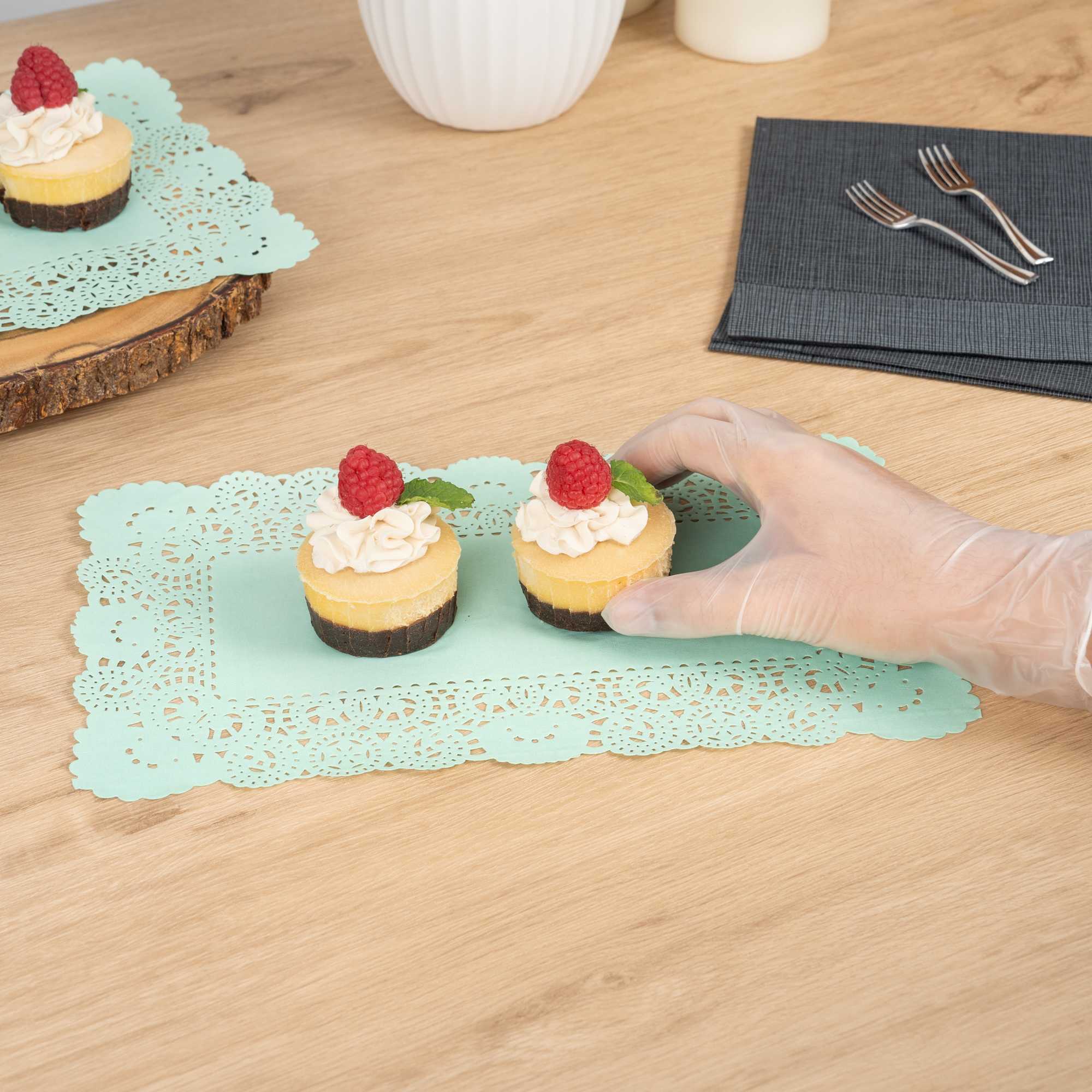 Pastry Tek Rectangle Teal Paper Doilies - Lace - 12" x 7" - 100 count box