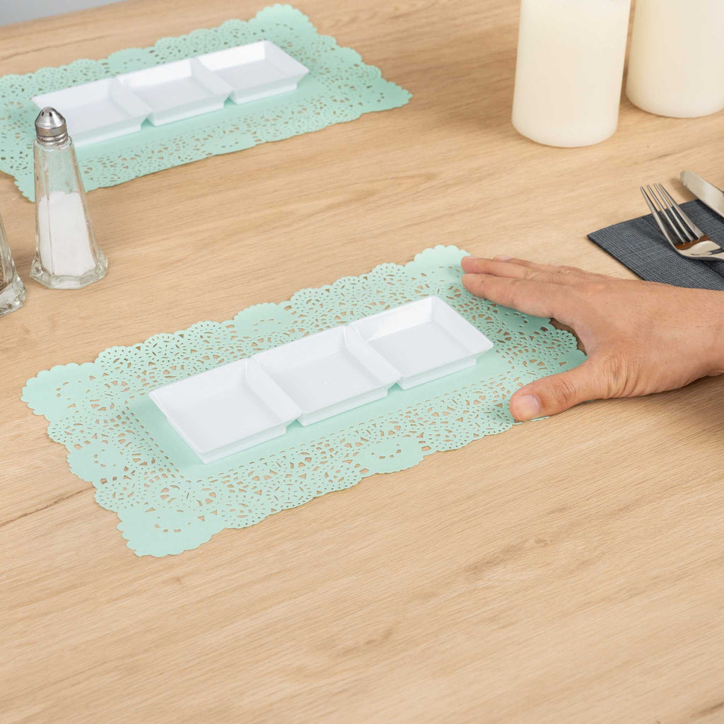 Pastry Tek Rectangle Teal Paper Doilies - Lace - 12" x 7" - 4000 count box