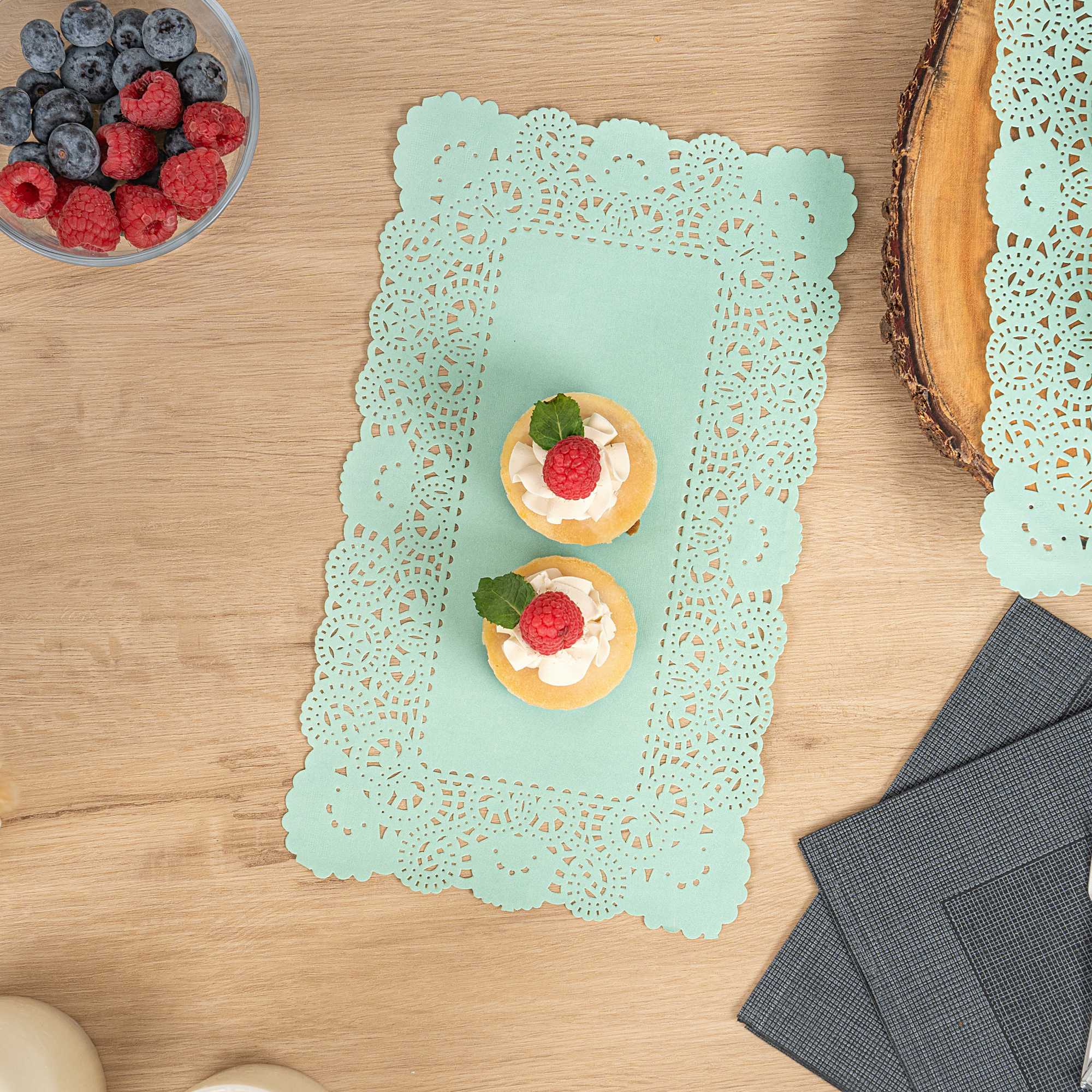Pastry Tek Rectangle Teal Paper Doilies - Lace - 12" x 7" - 4000 count box