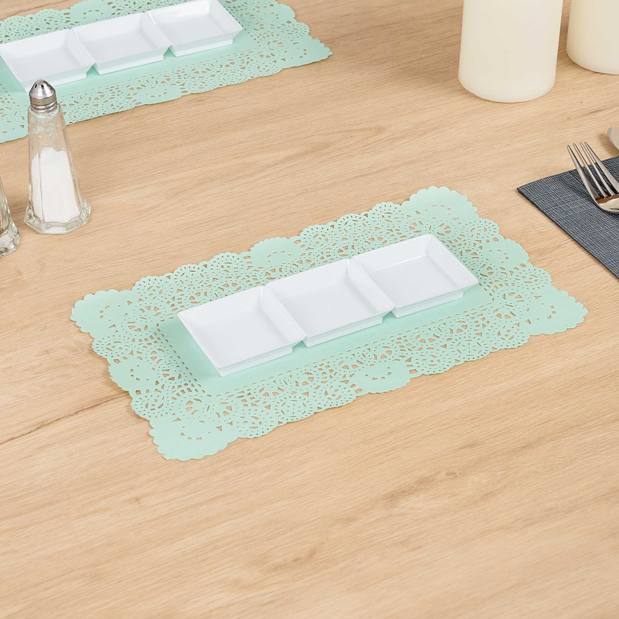 Pastry Tek Rectangle Teal Paper Doilies - Lace - 12" x 7" - 4000 count box