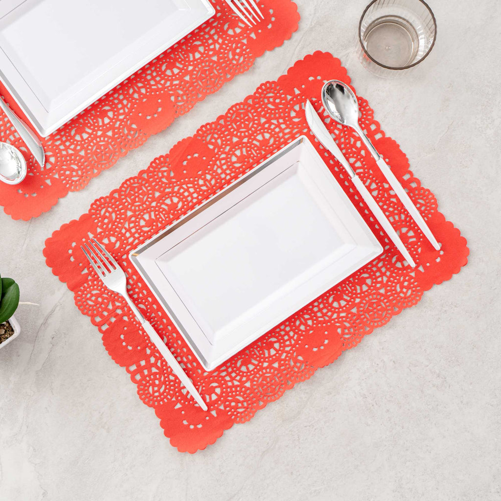 Pastry Tek Rectangle Red Paper Doilies - Lace - 15 3/4" x 12" - 4000 count box