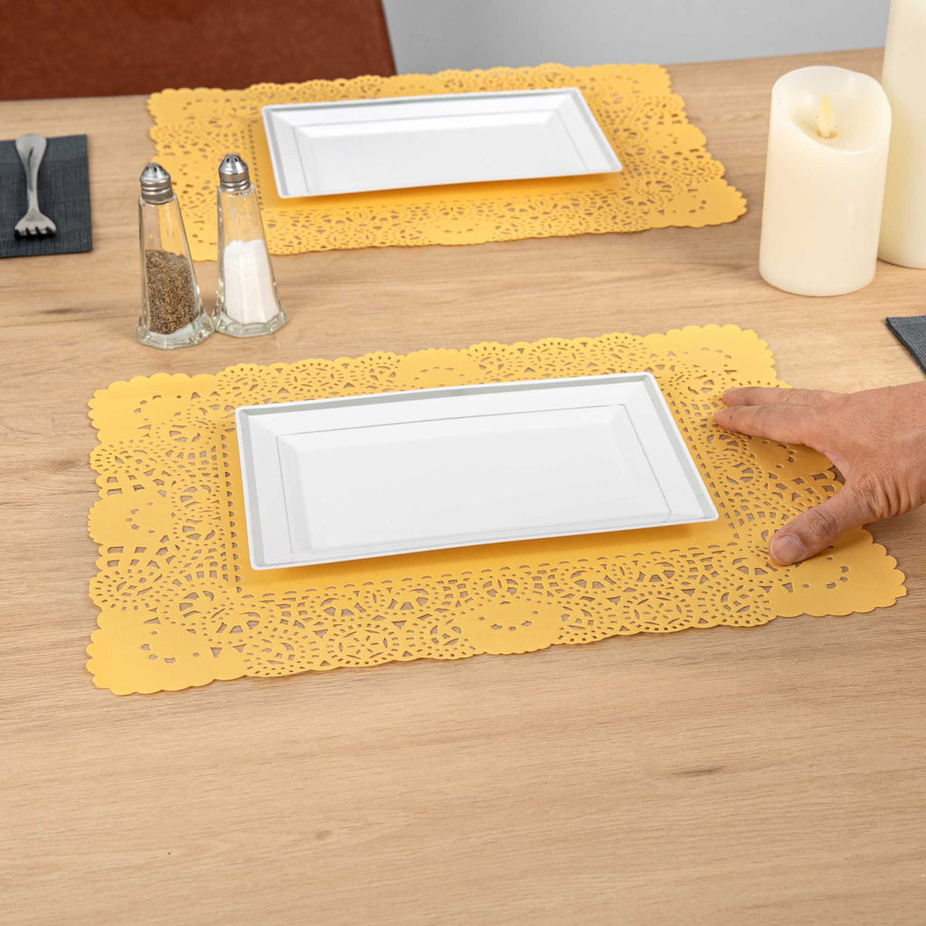 Pastry Tek Rectangle Orange Paper Doilies - Lace - 15 3/4" x 12" - 4000 count box