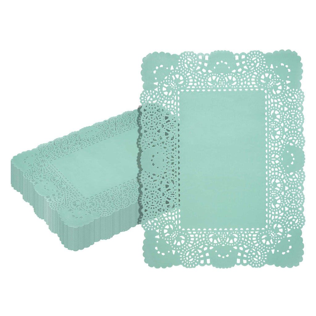 Pastry Tek Rectangle Teal Paper Doilies - Lace - 15 3/4" x 12" - 100 count box