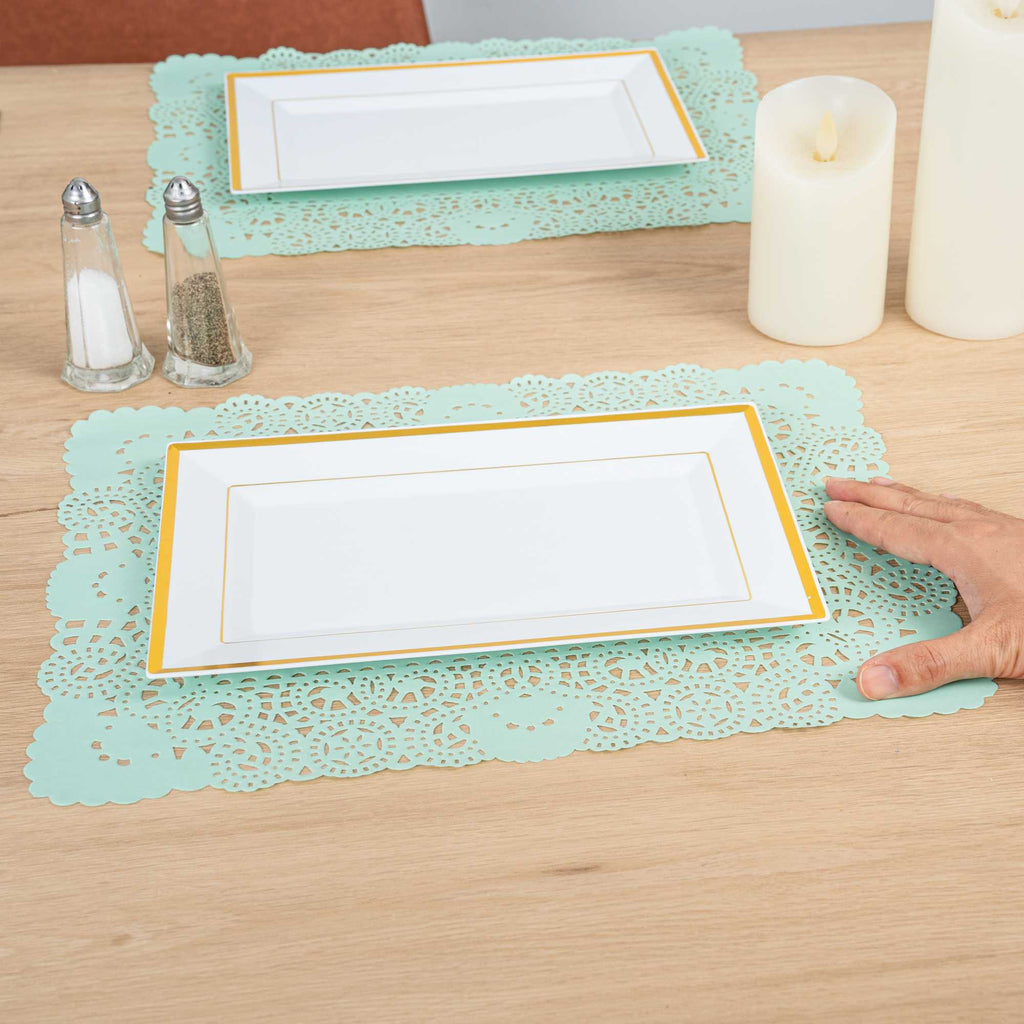 Pastry Tek Rectangle Teal Paper Doilies - Lace - 15 3/4" x 12" - 4000 count box