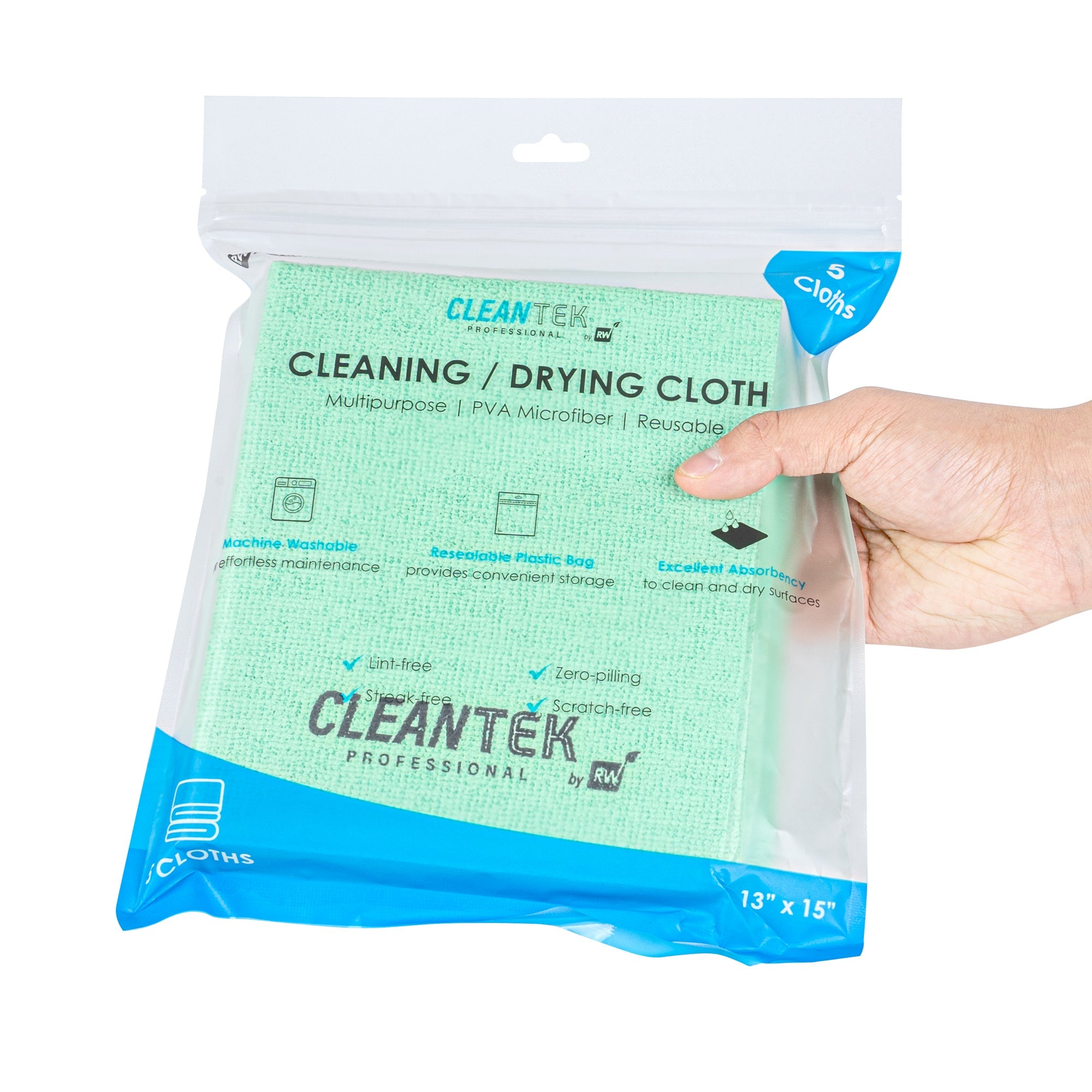Clean Tek Professional Green Microfiber Cleaning / Drying Cloth - 13'' x 15'' - 100 count box