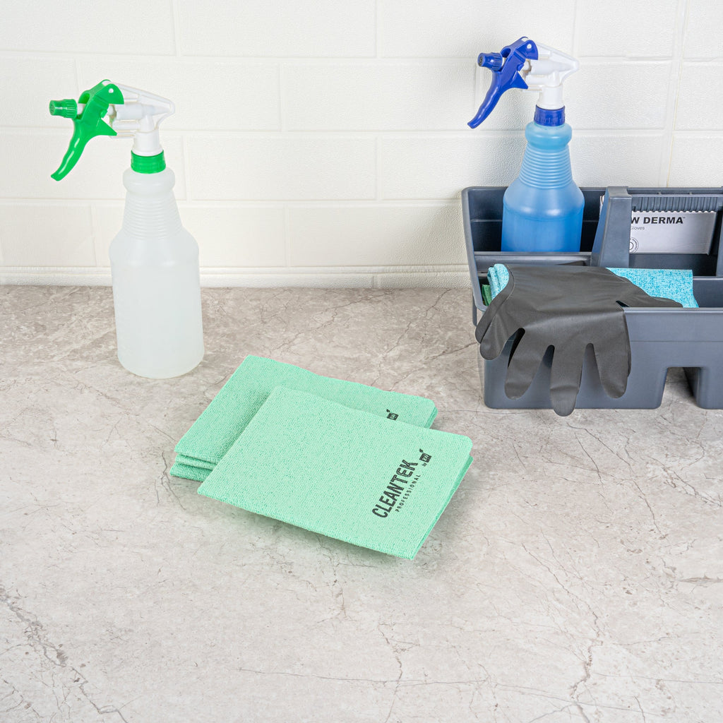 Clean Tek Professional Green Microfiber Cleaning / Drying Cloth - 13'' x 15'' - 100 count box