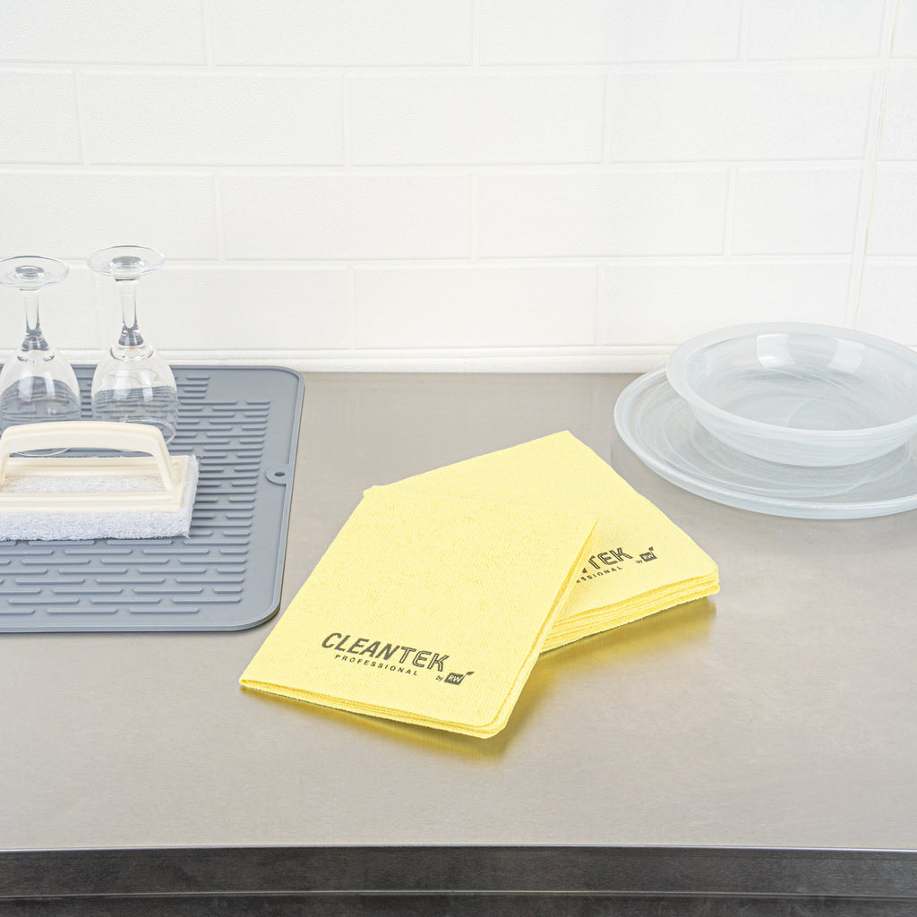 Clean Tek Professional Yellow Microfiber Cleaning / Drying Cloth - 13'' x 15'' - 100 count box