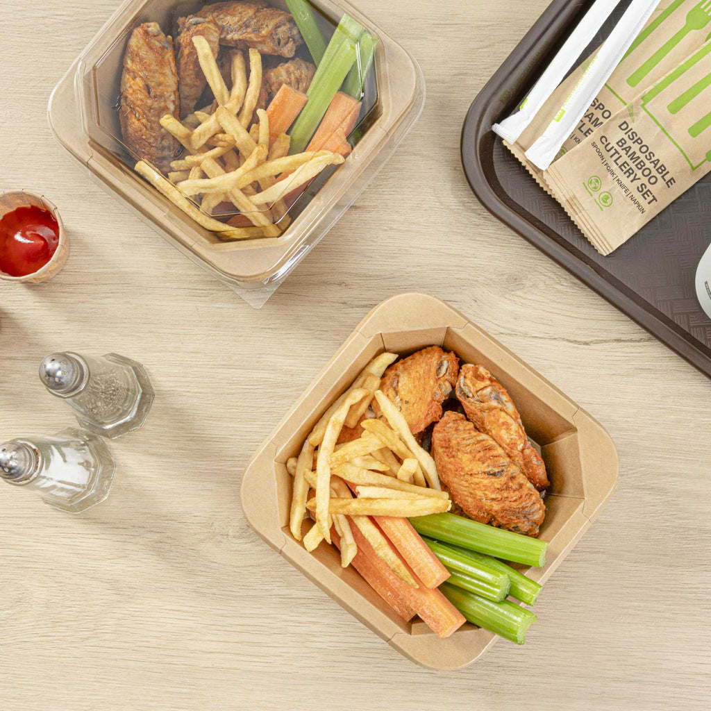 Sustain 22 oz Octagonal Kraft Paper Take Out Container - with PLA Lining, Compostable - 6" x 6" x 2" - 100 count box