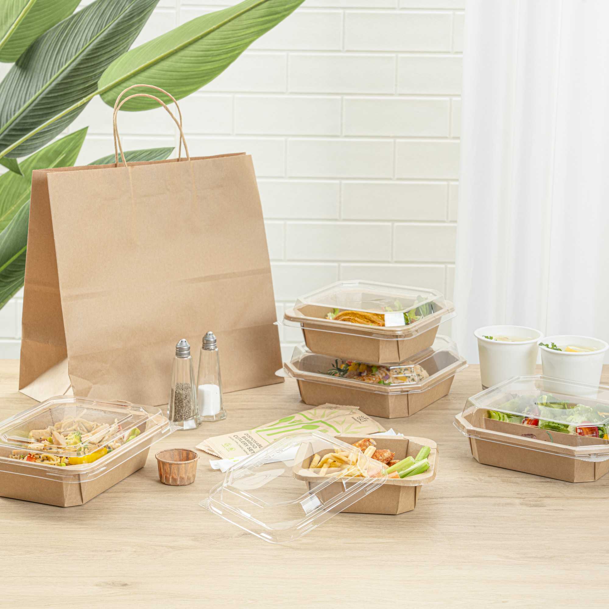Sustain 22 oz Octagonal Kraft Paper Take Out Container - with PLA Lining, Compostable - 6" x 6" x 2" - 100 count box