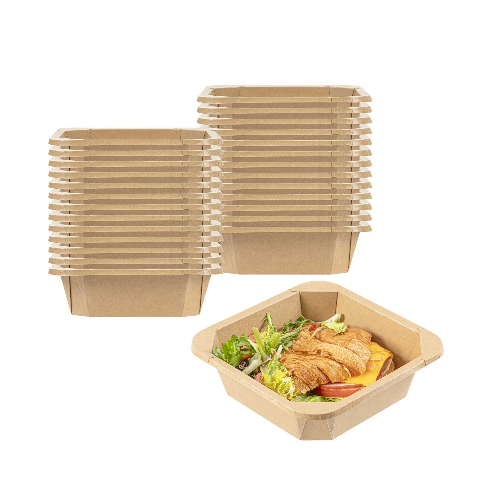Sustain 34 oz Octagonal Kraft Paper Take Out Container - with PLA Lining, Compostable - 7" x 7" x 2" - 100 count box