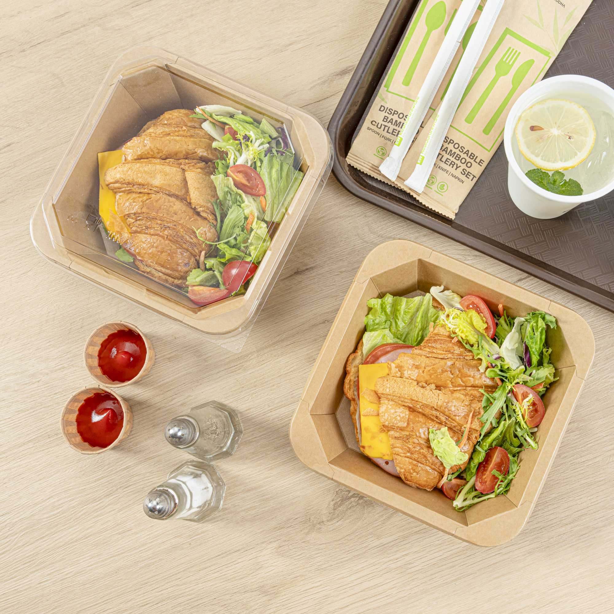 Sustain 34 oz Octagonal Kraft Paper Take Out Container - with PLA Lining, Compostable - 7" x 7" x 2" - 100 count box