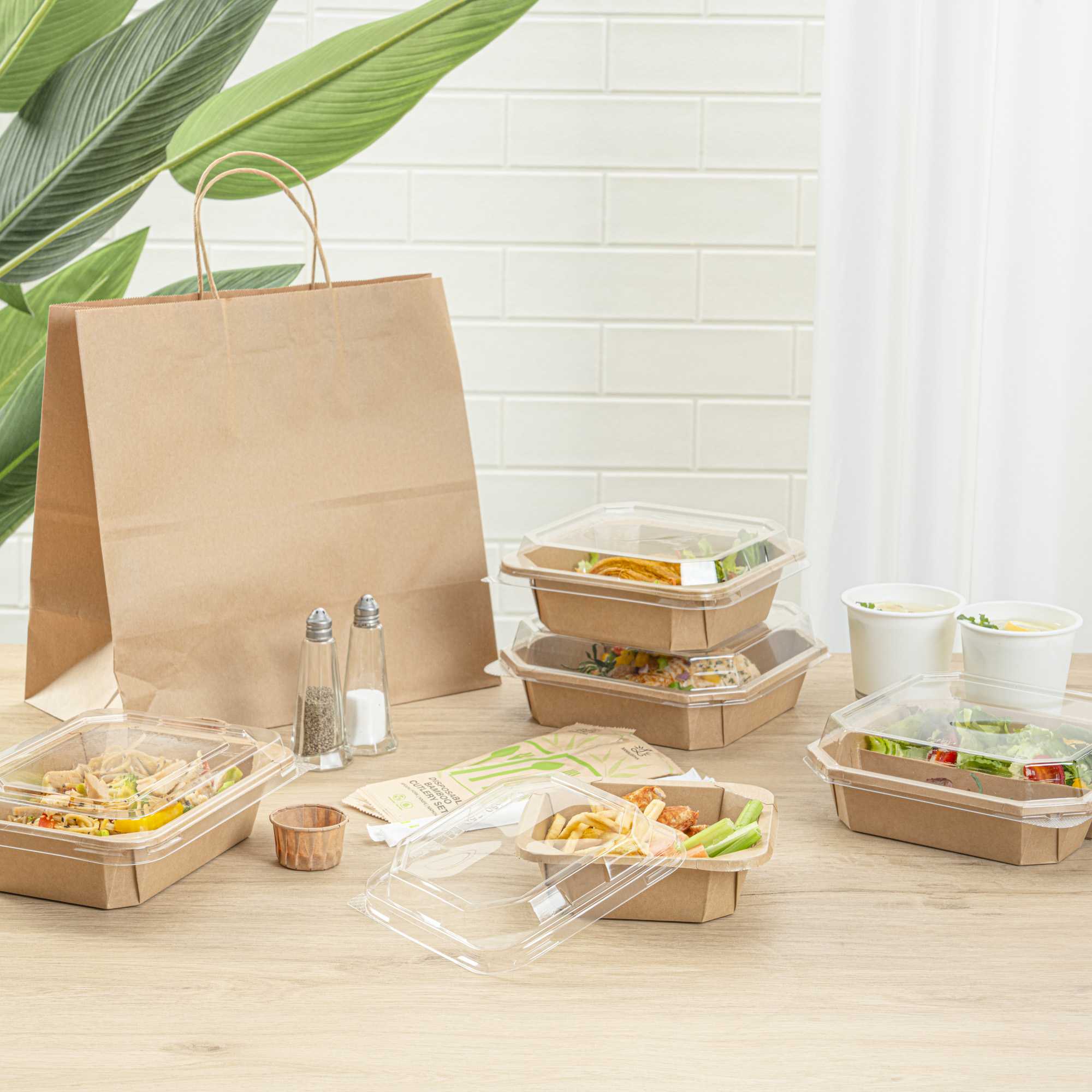 Sustain 34 oz Octagonal Kraft Paper Take Out Container - with PLA Lining, Compostable - 7" x 7" x 2" - 100 count box