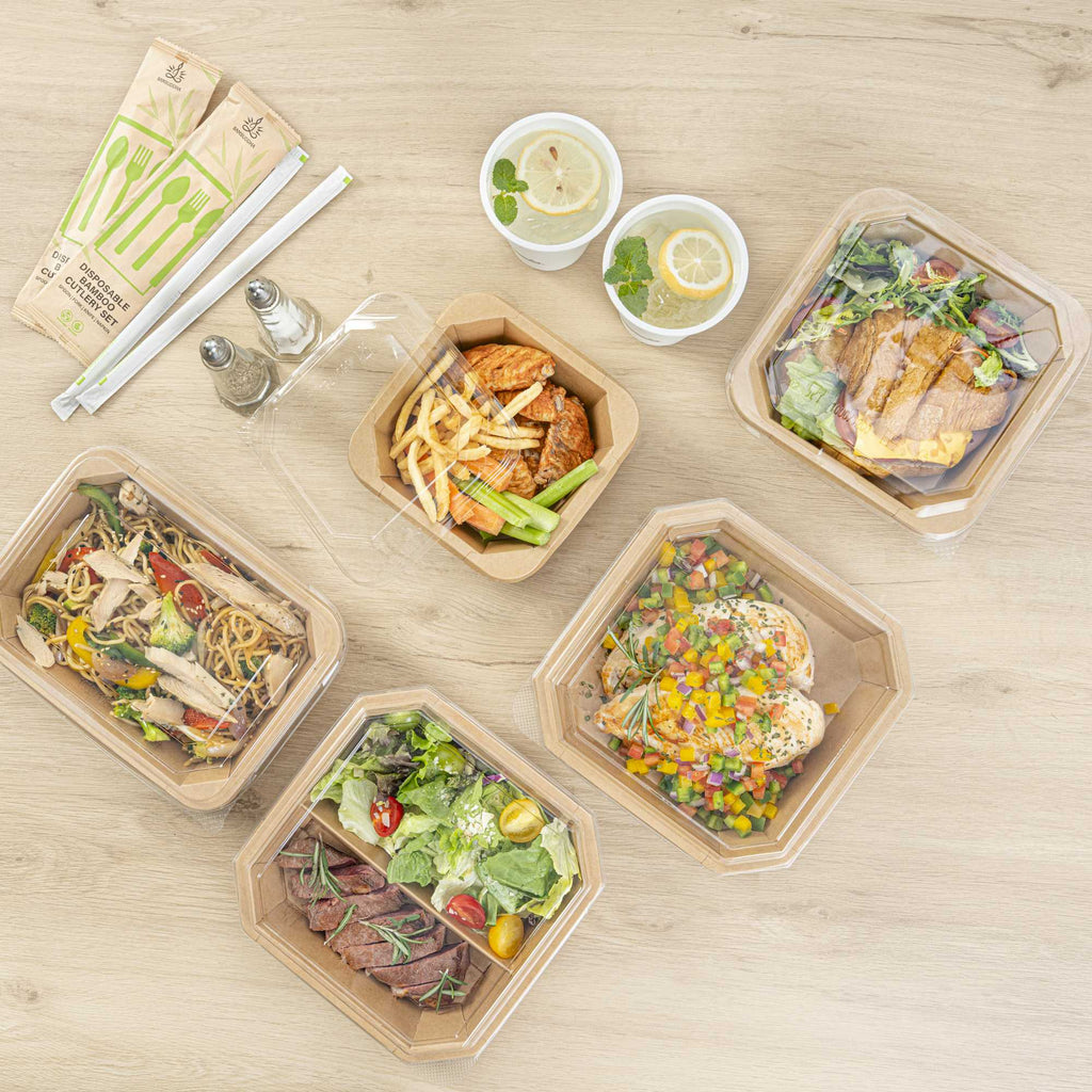 Sustain 34 oz Octagonal Kraft Paper Take Out Container - with PLA Lining, Compostable - 7" x 7" x 2" - 100 count box