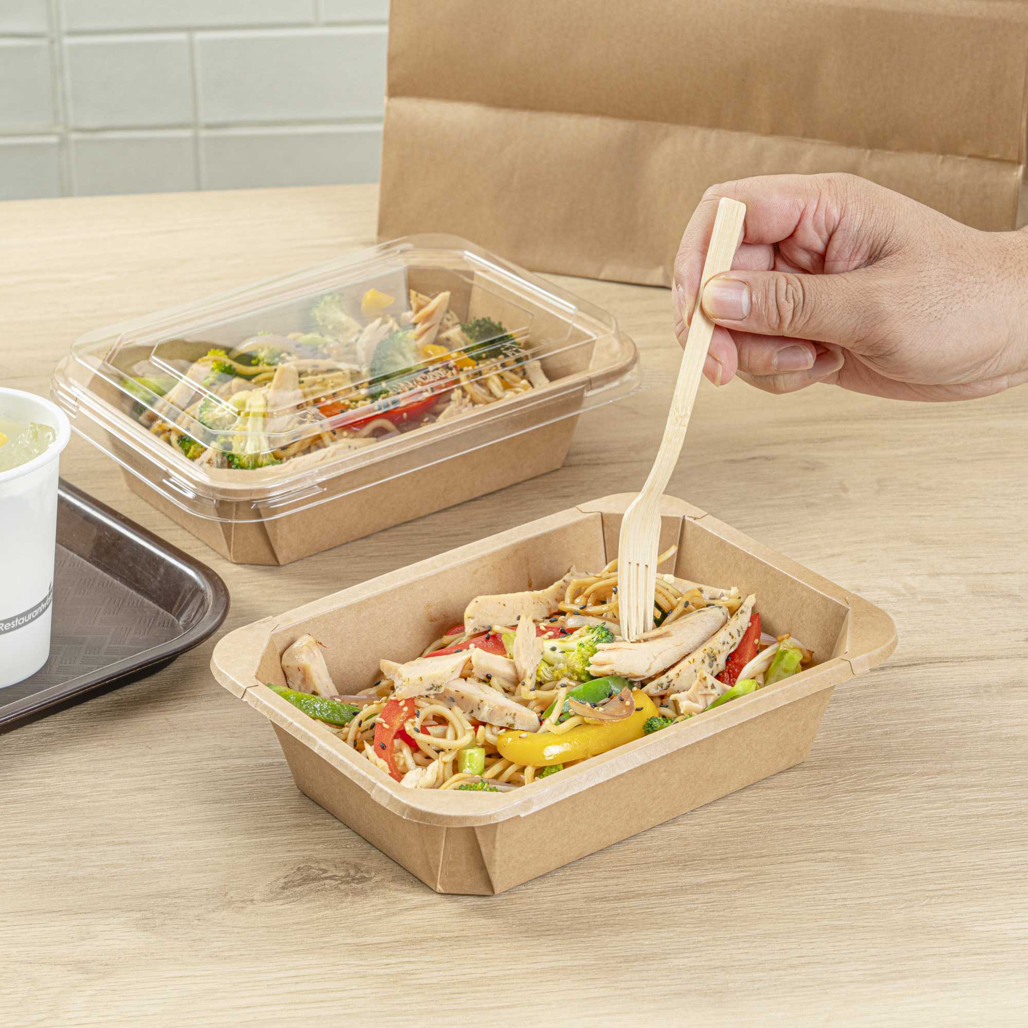 Sustain 41 oz Octagonal Kraft Paper Take Out Container - with PLA Lining, Compostable - 8 3/4" x 6" x 2" - 100 count box