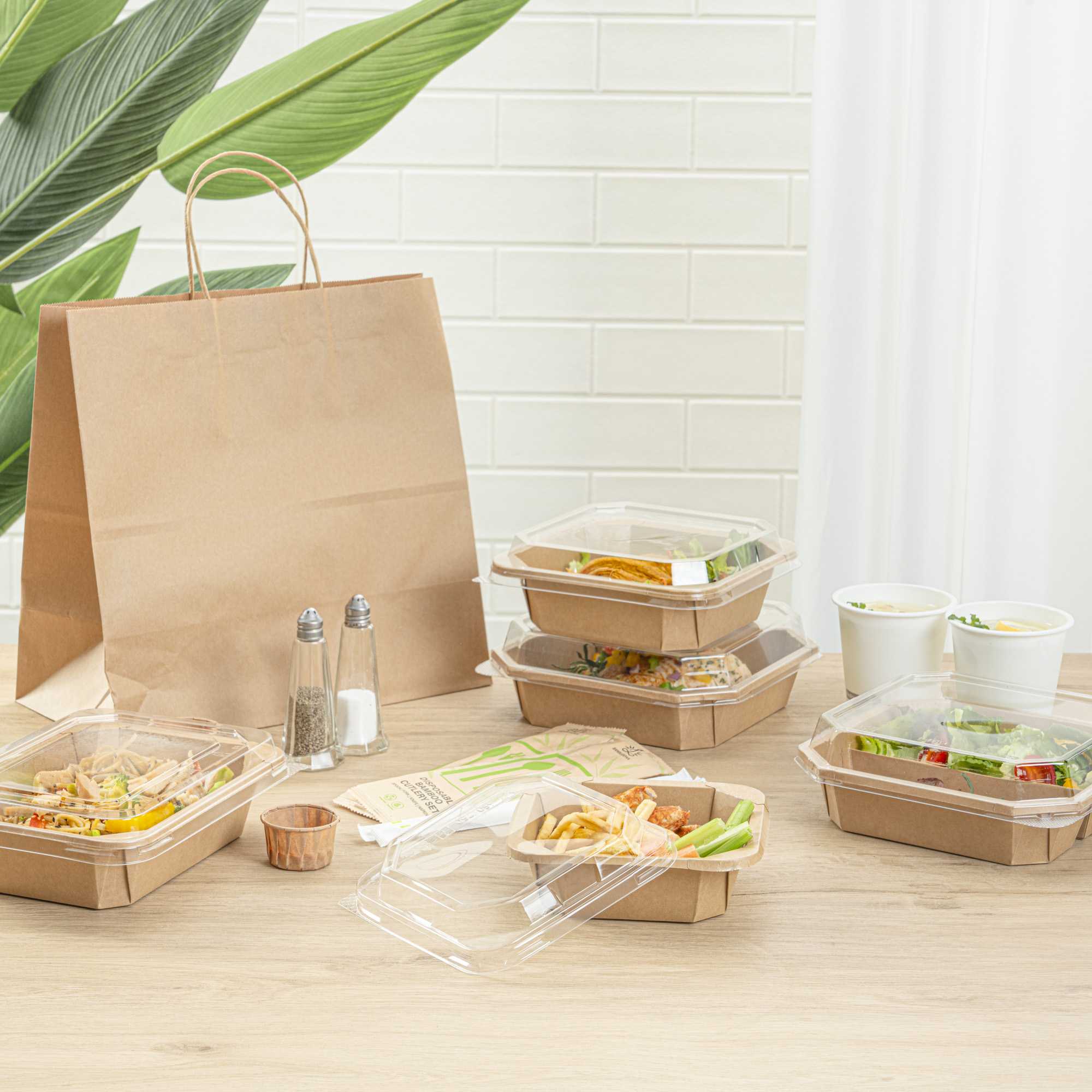Sustain 41 oz Octagonal Kraft Paper Take Out Container - with PLA Lining, Compostable - 8 3/4" x 6" x 2" - 100 count box