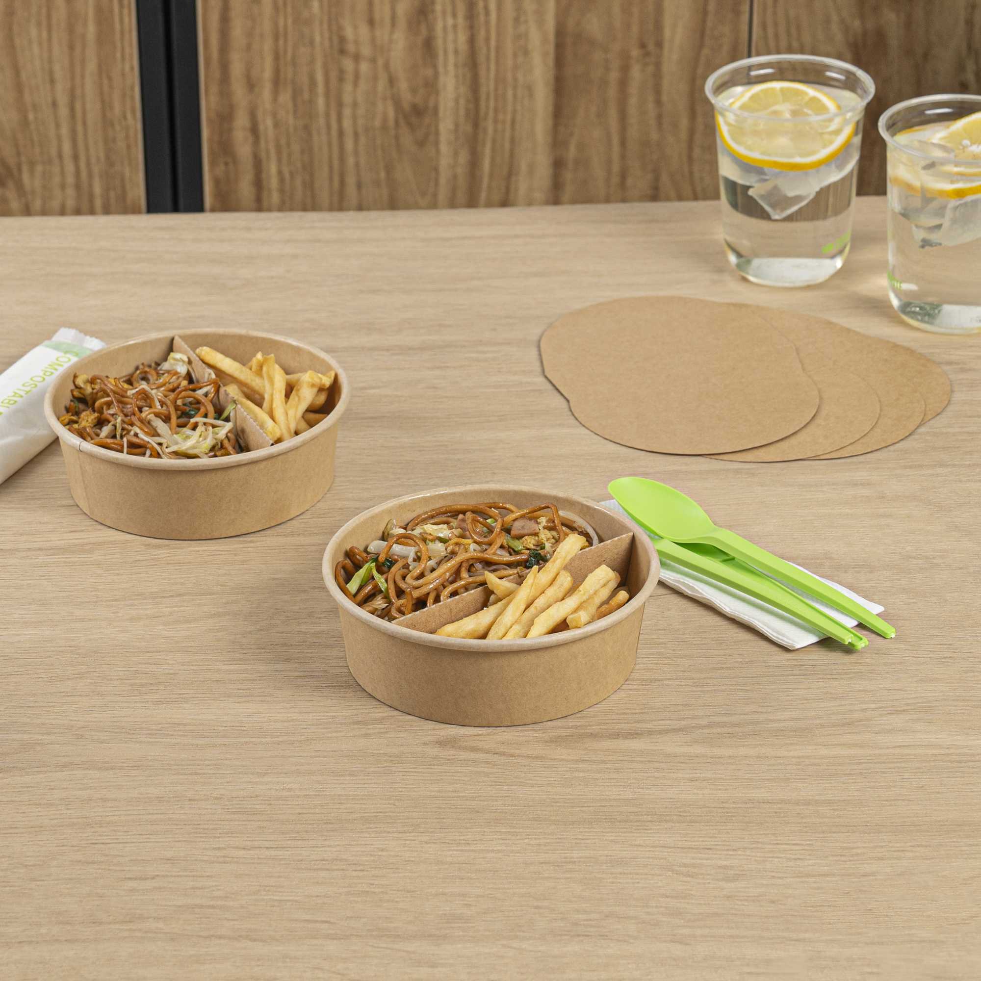 Bio Tek Kraft Paper 2-Compartment Insert - Fits 17, 25, 33 and 34 oz Containers - 200 count box