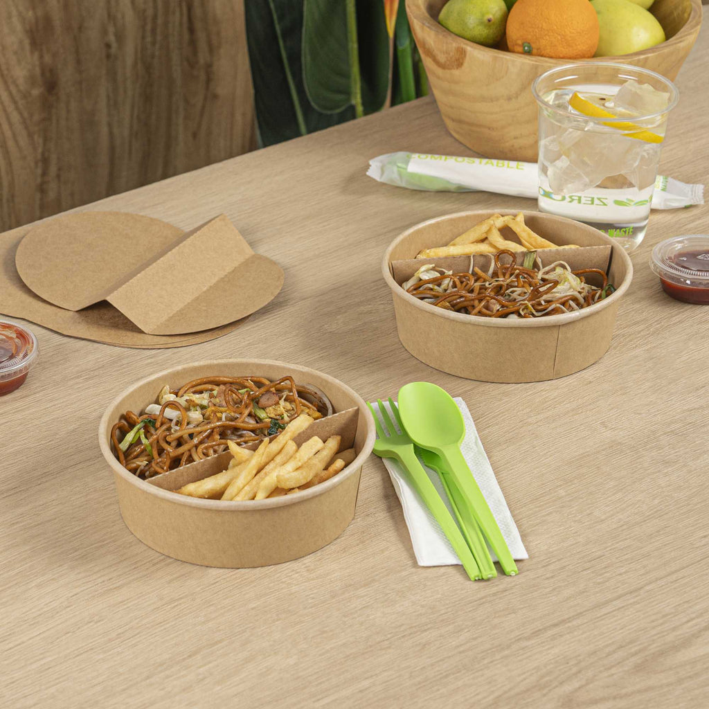 Bio Tek Kraft Paper 2-Compartment Insert - Fits 17, 25, 33 and 34 oz Containers - 200 count box