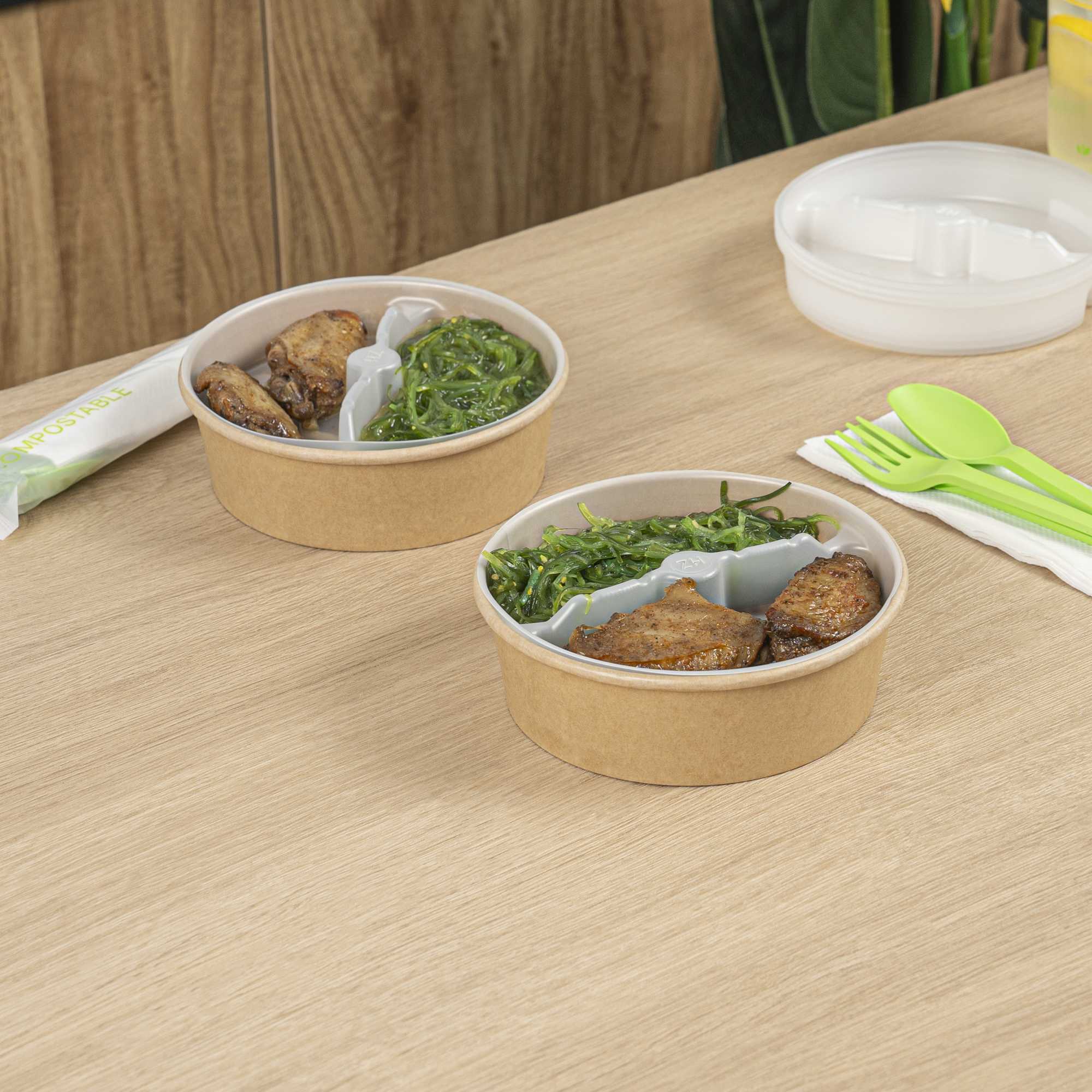 Bio Tek 12 oz White Plastic 2-Compartment Insert Tray - Fits 17-45 oz Containers - 200 count box