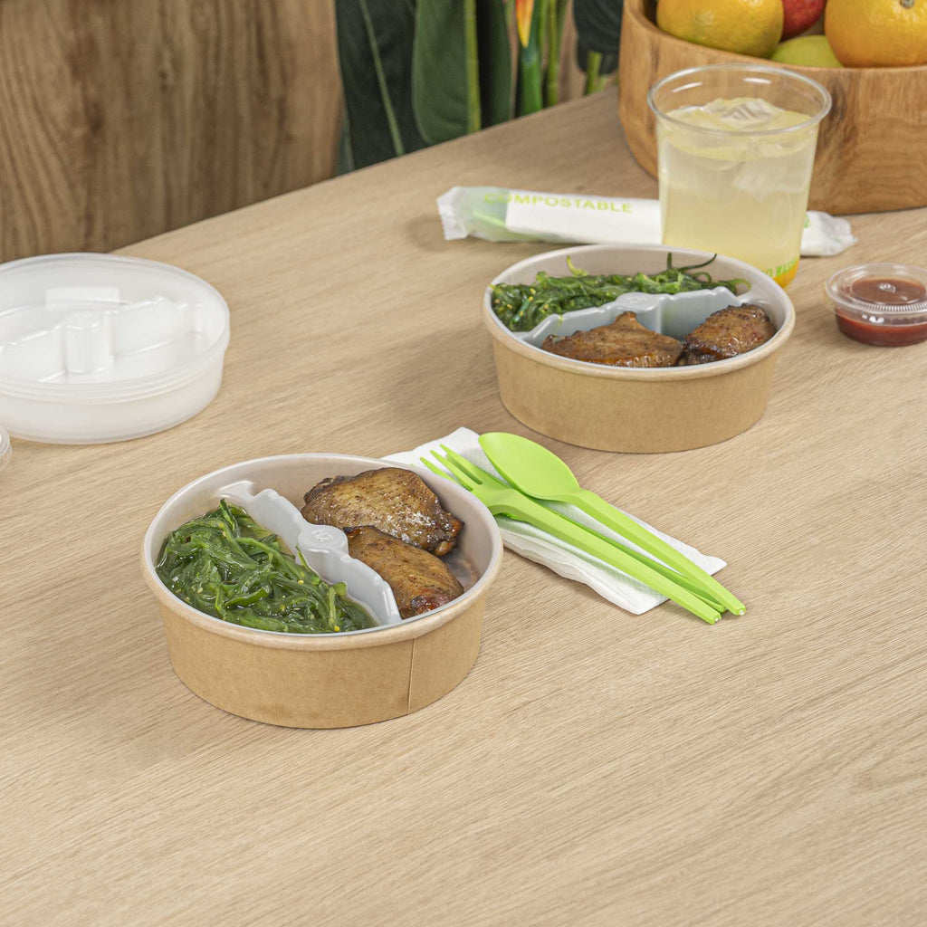 Bio Tek 12 oz White Plastic 2-Compartment Insert Tray - Fits 17-45 oz Containers - 200 count box