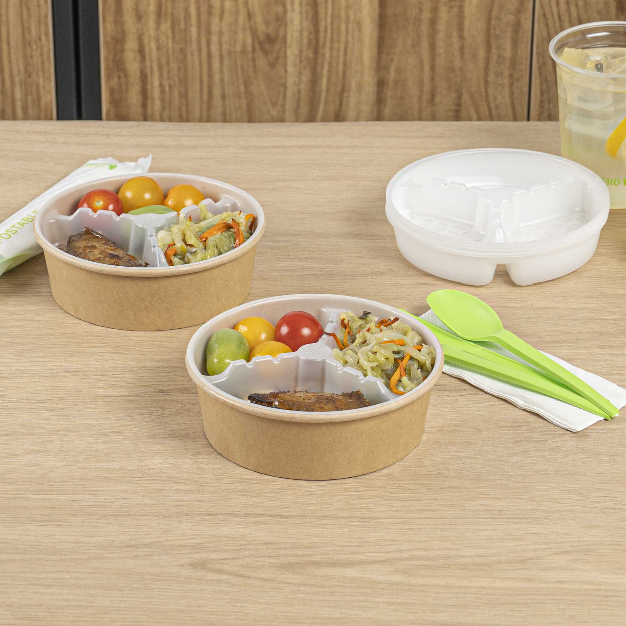 Bio Tek 12 oz White Plastic 3-Compartment Insert Tray - Fits 17-45 oz Containers - 200 count box