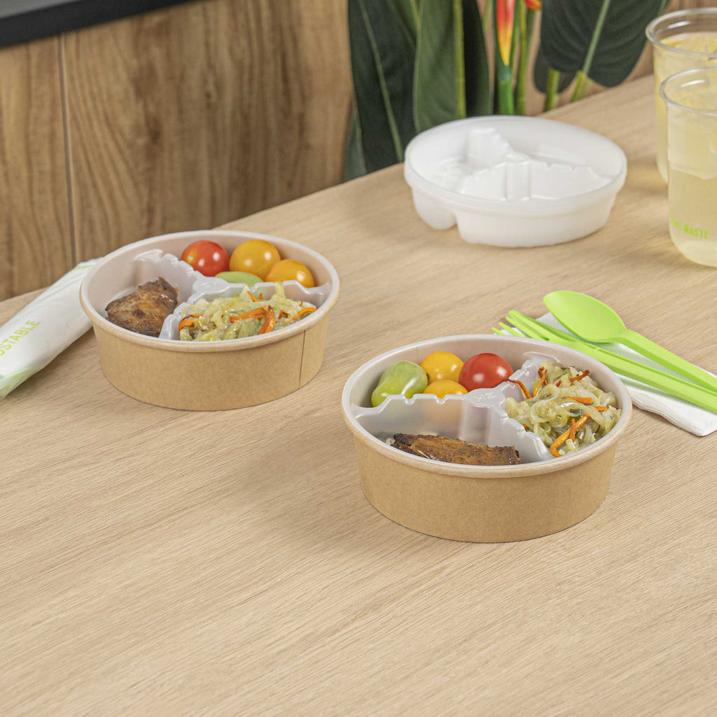 Bio Tek 12 oz White Plastic 3-Compartment Insert Tray - Fits 17-45 oz Containers - 200 count box