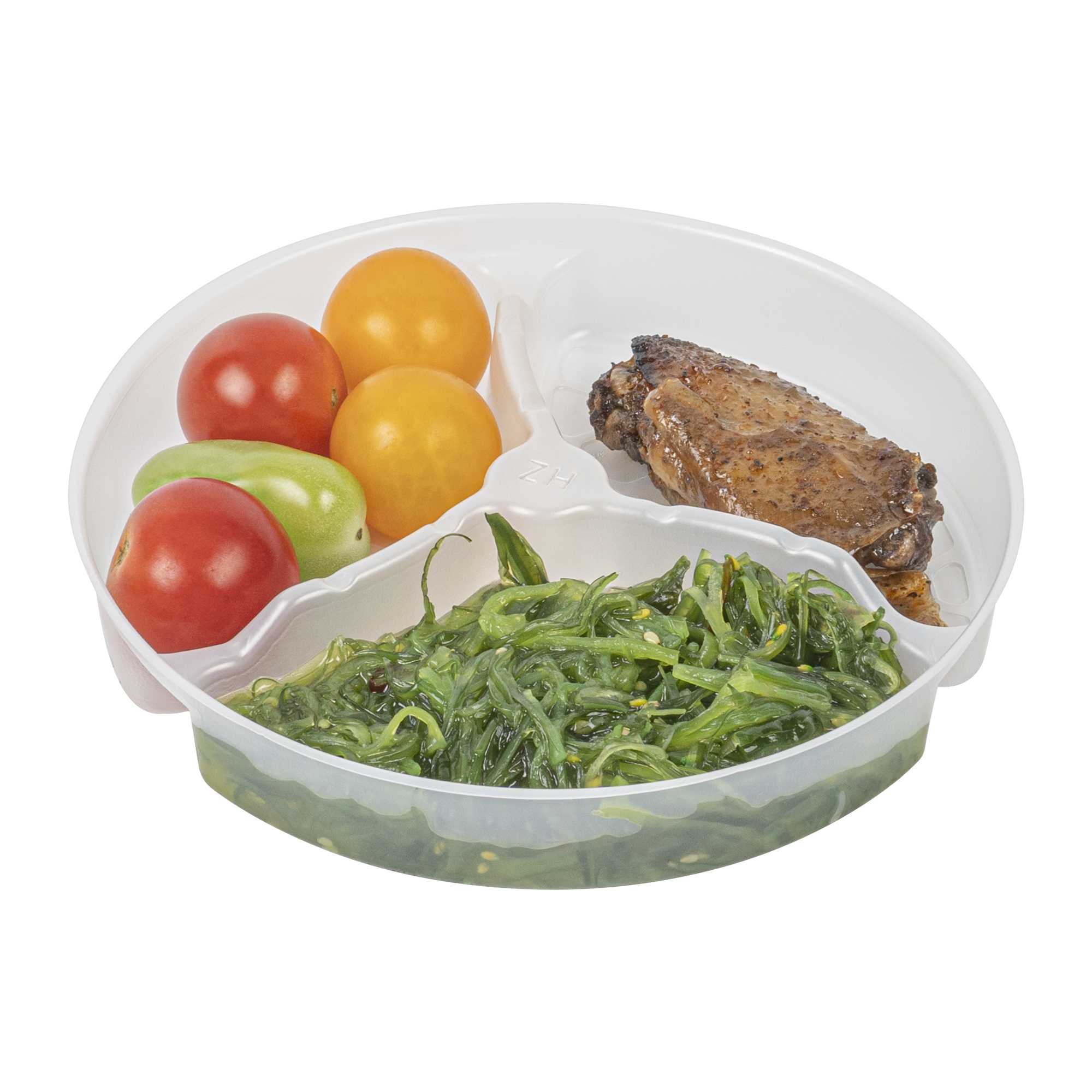 Bio Tek 15 oz White Plastic 3-Compartment Insert Tray - Fits 17-45 oz Containers - 200 count box