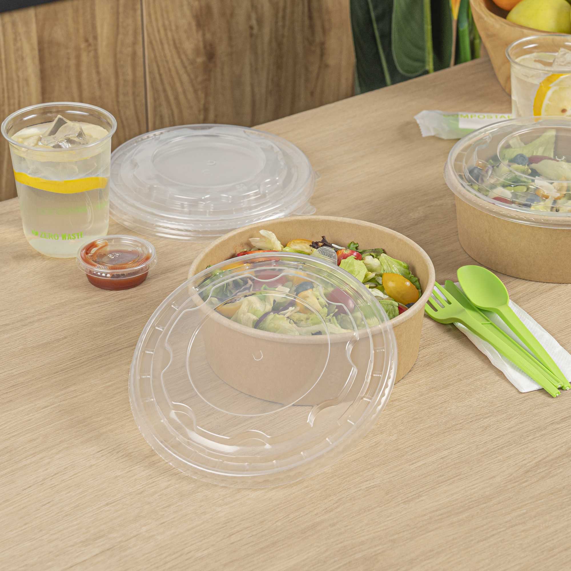Bio Tek Clear Plastic Take Out Container Lid - Fits 45 oz Containers - 50 count box