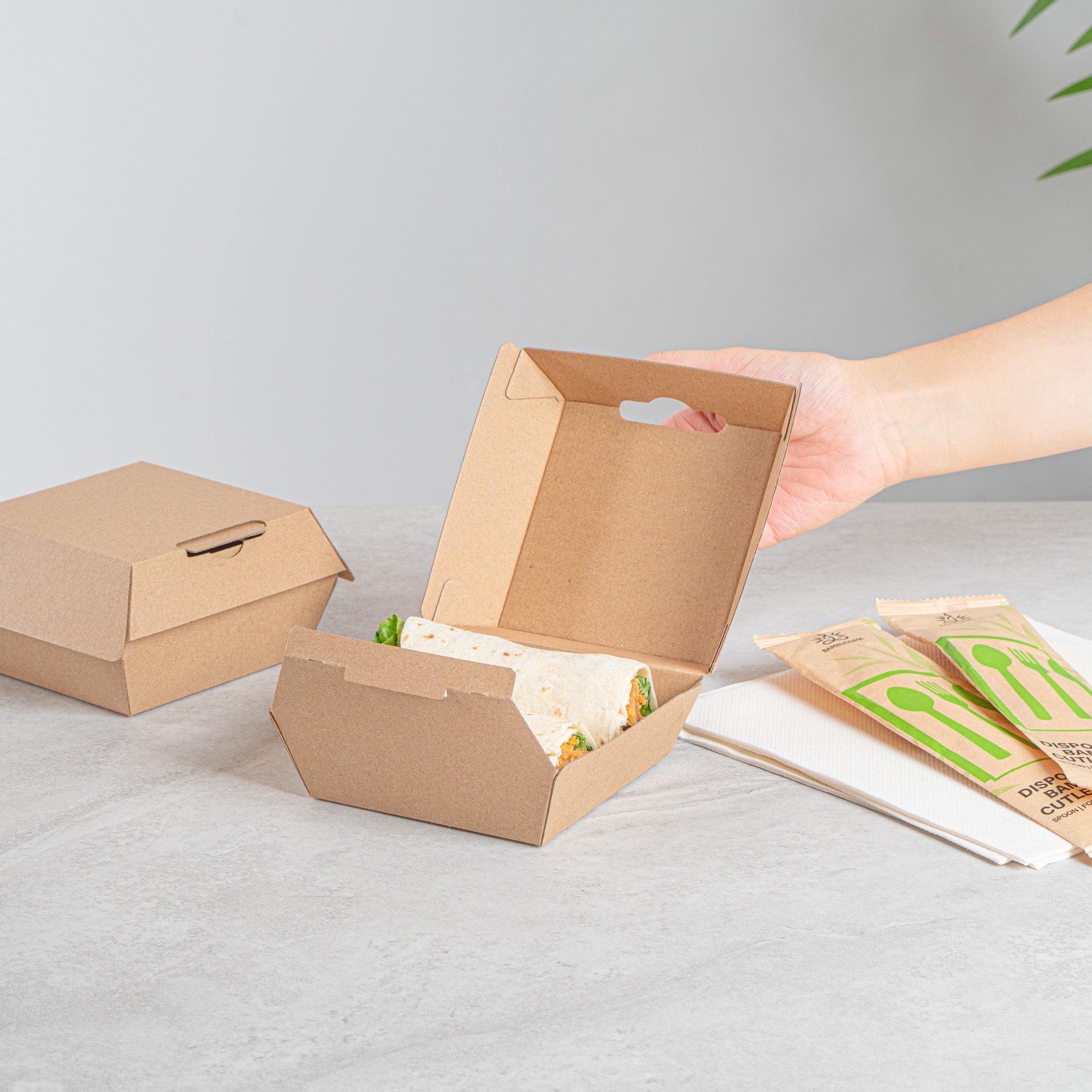 Bio Tek Square Kraft Paper Corrugated Clamshell Container - 4" x 4" x 2 3/4" - 100 count box