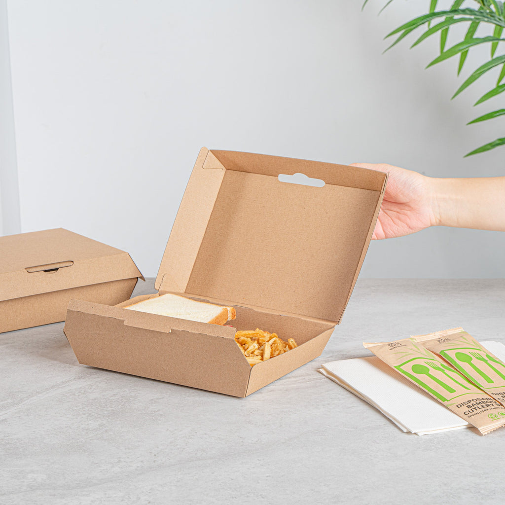 Bio Tek Rectangle Kraft Paper Corrugated Clamshell Container - 7 3/4" x 6" x 2 3/4" - 100 count box