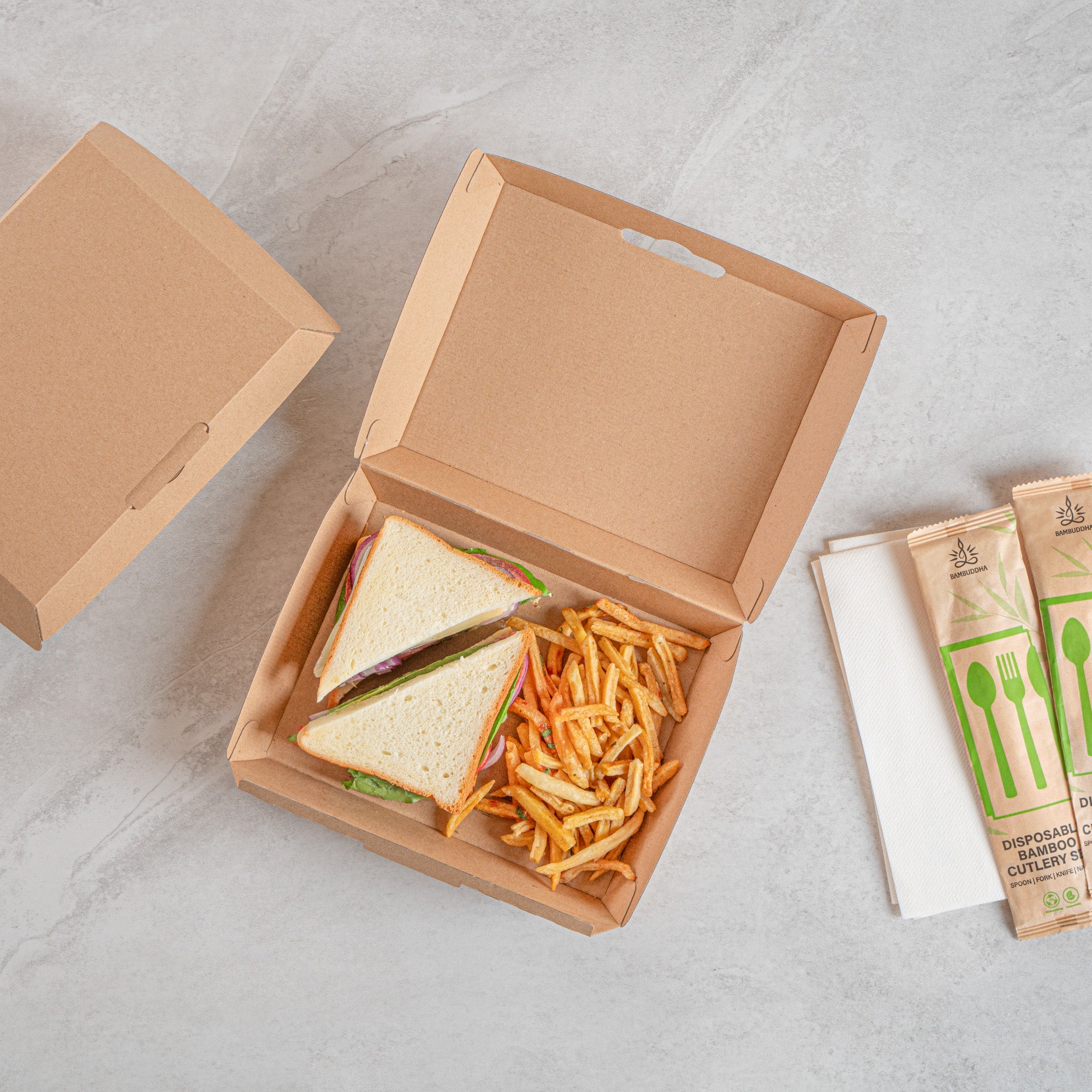 Bio Tek Rectangle Kraft Paper Corrugated Clamshell Container - 7 3/4" x 6" x 2 3/4" - 100 count box