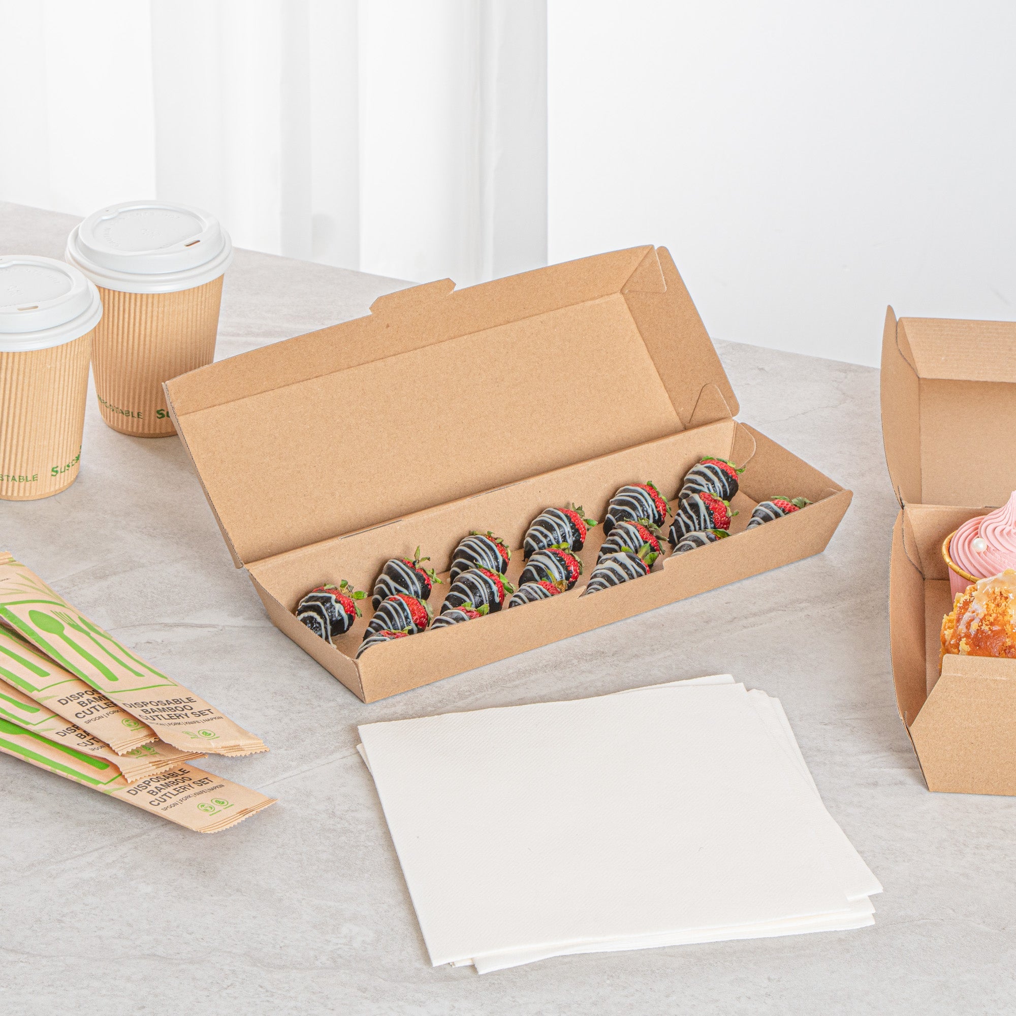 Bio Tek Rectangle Kraft Paper Corrugated Clamshell Container - 11 1/4" x 3 1/2" x 2 3/4" - 100 count box